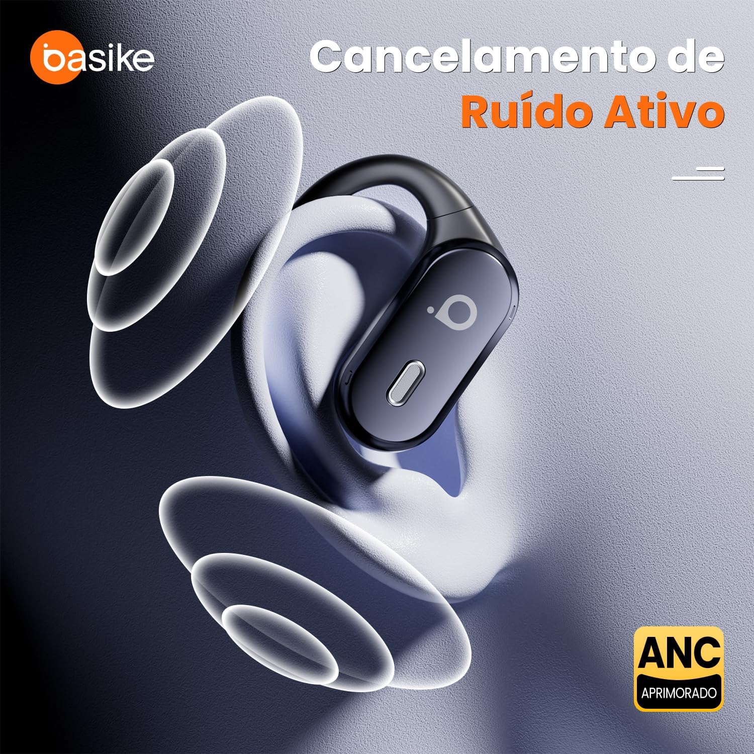 Basike Fone de Ouvido Bluetooth 5.4 TWS Esportivo, Som Hi-Fi Estéreo, ANC Cancelamento de Ruído & Modo Transparência, Microfone com ENC, IPX6 para Corrida e Exercícios ao Ar Livre – Preto