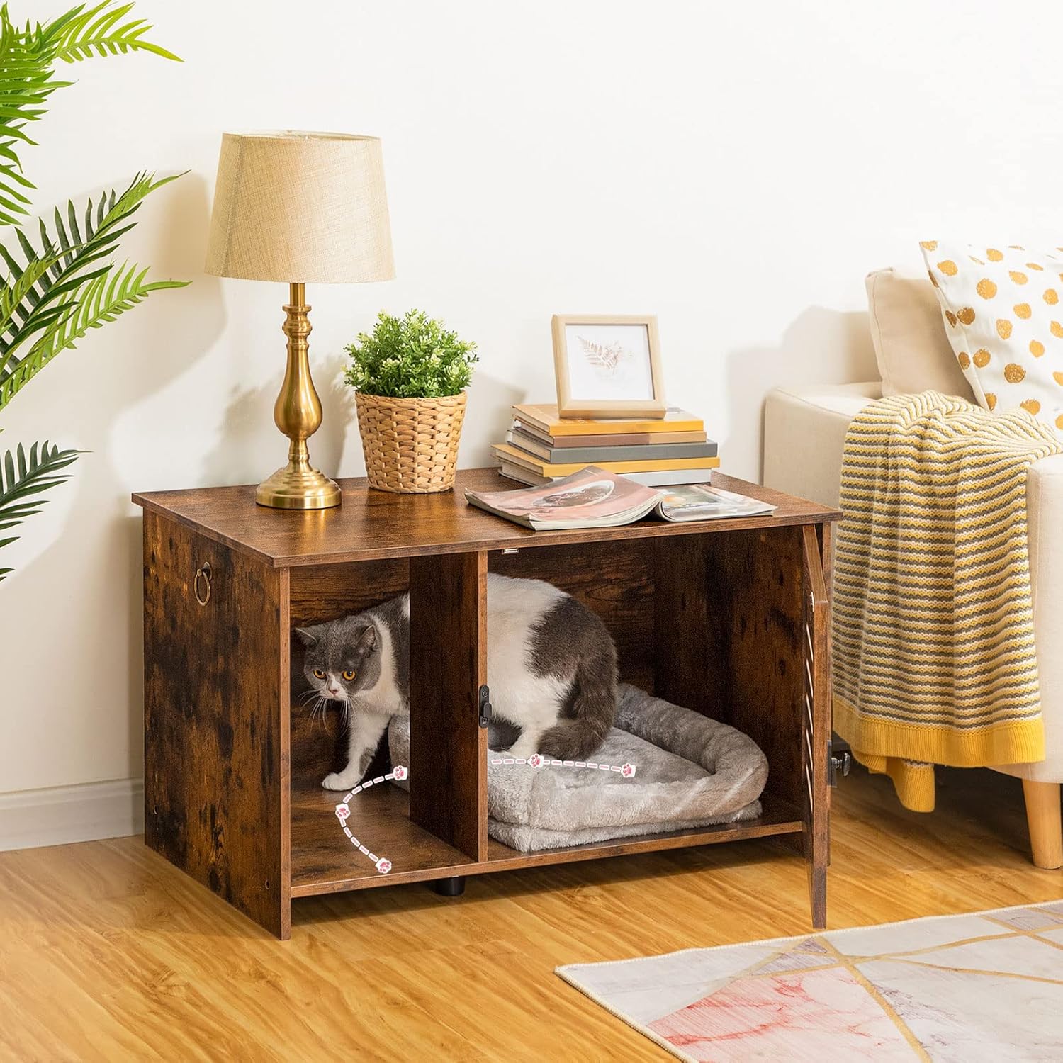 HOOBRO Cat Litter Box Enclosure, Hidden Litter Box Furniture with Louvered Door, Spacious Hidden Litter Cabinet with Divider, Cat Furniture Cabinet, 31.5" L x 17.7" W x 18.1" H, Rustic Brown BF07MW01