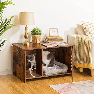 HOOBRO Cat Litter Box Enclosure, Hidden Litter Box Furniture with Louvered Door, Spacious Hidden Litter Cabinet with Divider, Cat Furniture Cabinet, 31.5" L x 17.7" W x 18.1" H, Rustic Brown BF07MW01