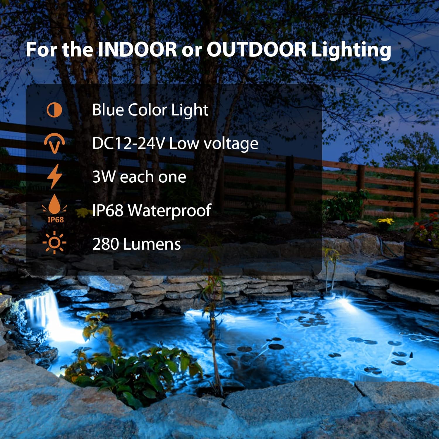 Waterproof LED Swimming Pool Lights 3W Dimmable Underwater Light, Works at 12V-24VDC, 12VAC, 4 Packs IP68 Low Voltage In-Ground Lights for Pools Ponds Waterfall Fountains, Blue Color Light
