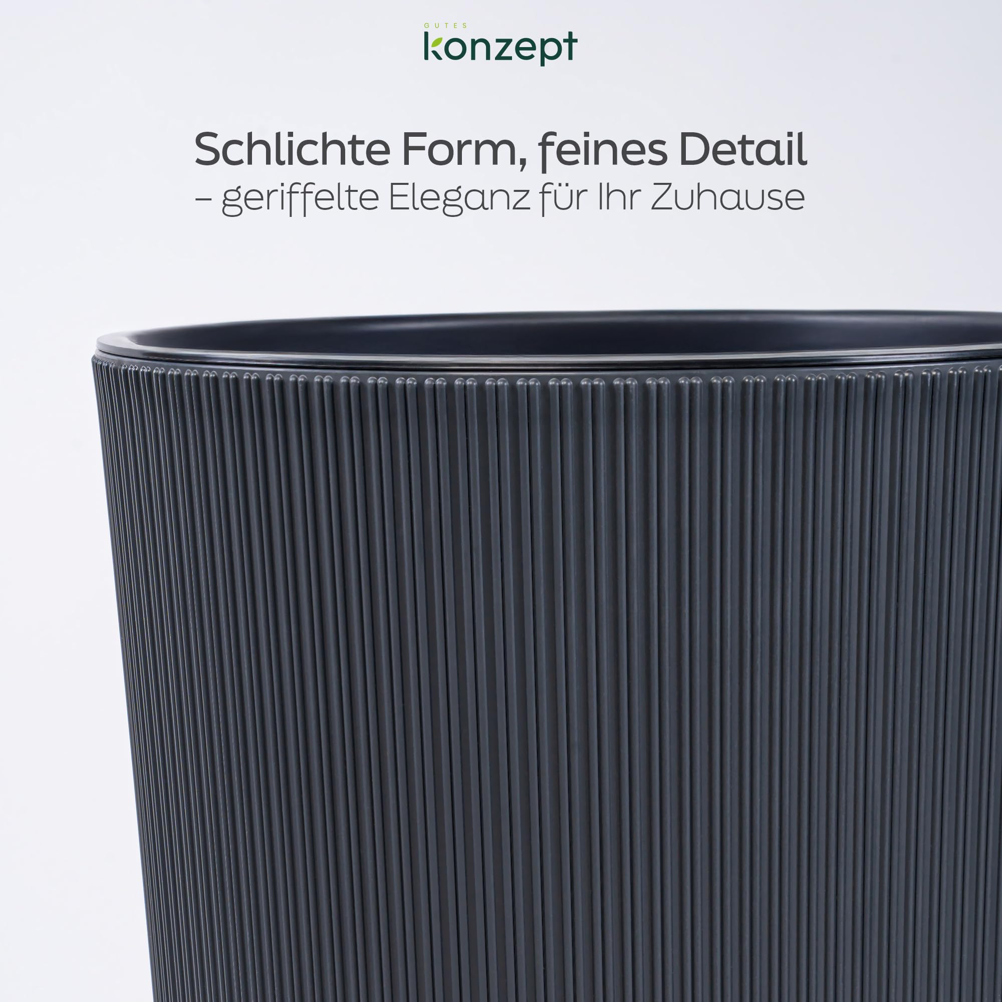 KONZEPT Blumentopf mit Einsatz – Hoch 75cm – für Außenbereich, wetterfest, UV-beständig & mit Rillenstruktur – Anthrazit, Eco-Kunststoff, ideal für Garten, Balkon, Terrasse & Innenräume