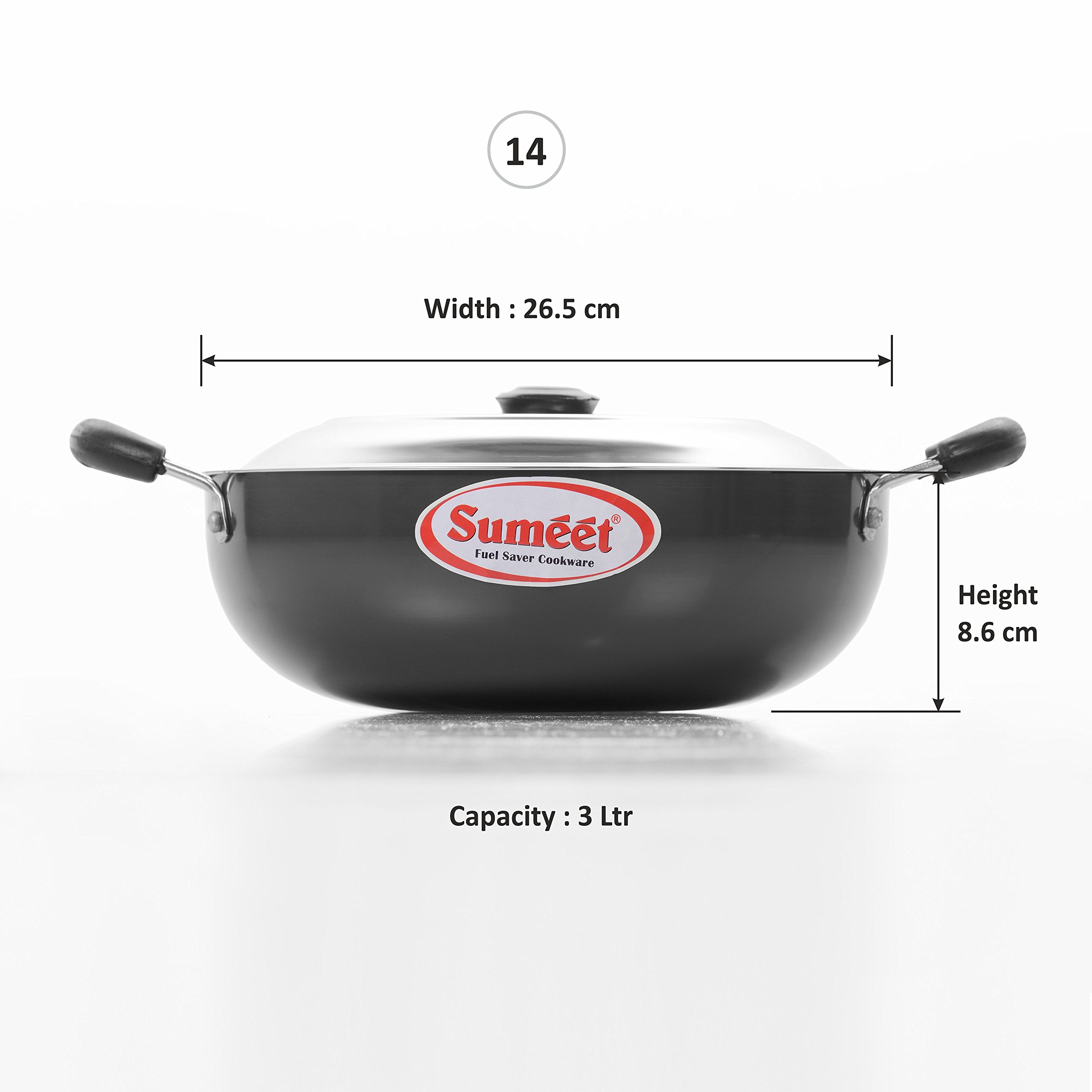Sumeet 3Mm Hardanodised Deep Kadhai With S.S. Lid. No. - 14 26.5Cm Dia. 3 Ltr Capacity,Black - Image 5 thumbnail