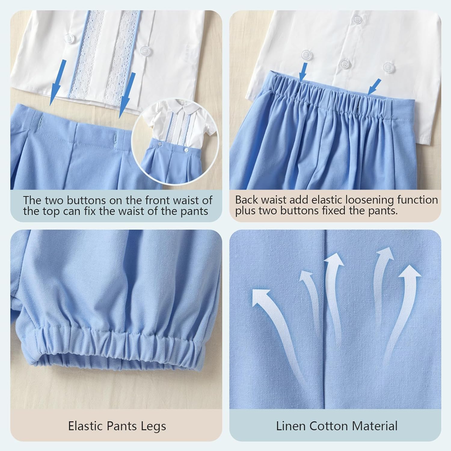 Booulfi 3-6 Month Boy Clothes Summer White Dress Shirt Shorts Boys 3T Summer Outfits Baptism Outfits Toddler Boy Short Set - Image 7