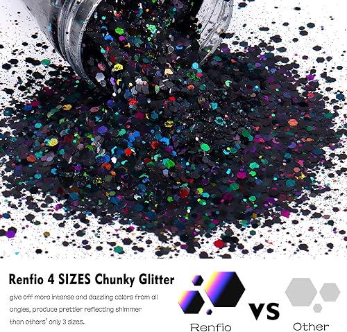 Miniatura 2 de Renfio Purpurina gruesa holográfica, 5.64 onzas, 5.64 oz, polvo de purpurina extrafina, mezcla de lentejuelas gruesas de PET a granel para arte de