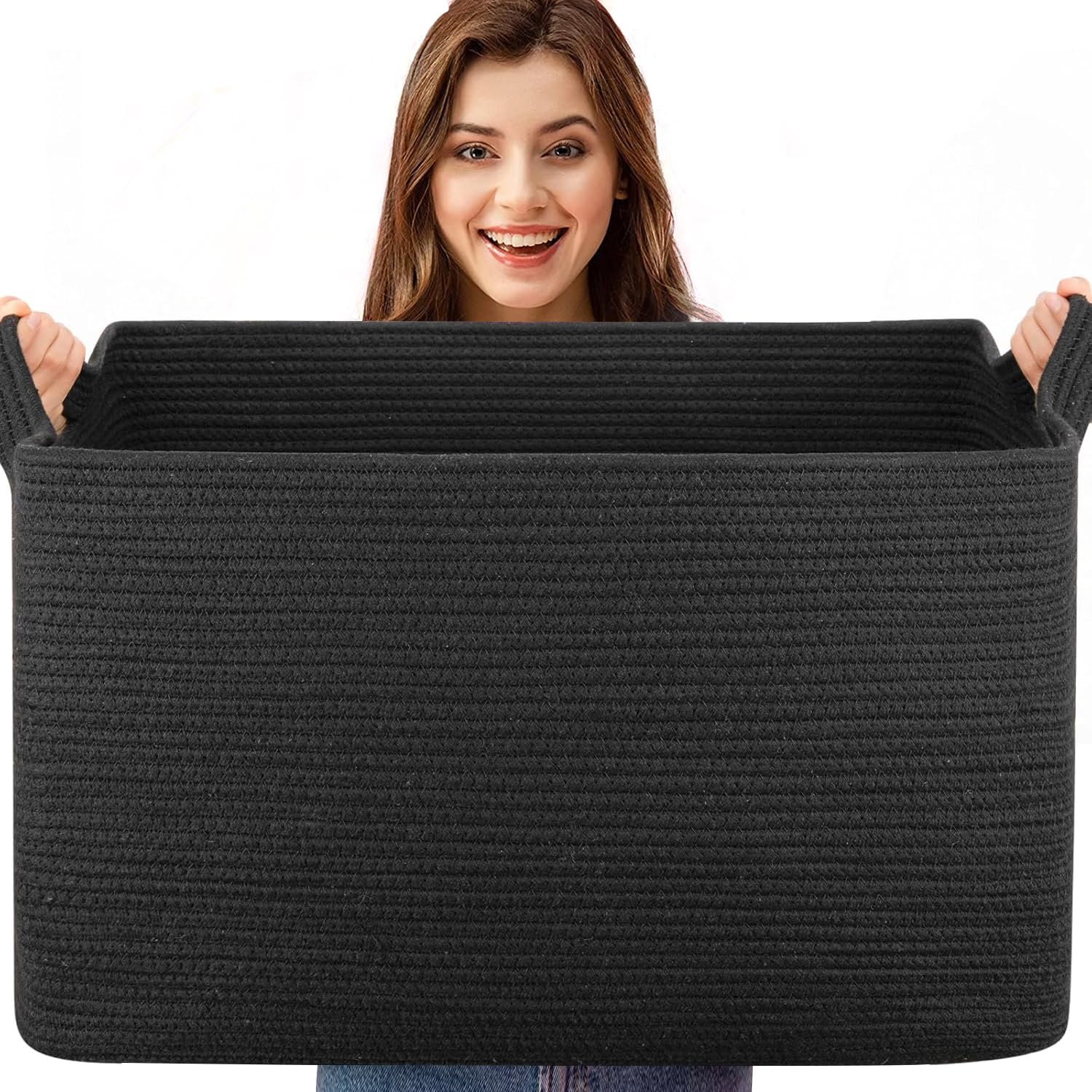 Esteopt Cesto portaoggetti pieghevole extra large da 65 l, con manici, in tessuto resistente, per giocattoli, coperte, vestiti stagionali, design pieghevole salvaspazio (55 x 38 x 30 cm) (nero)
