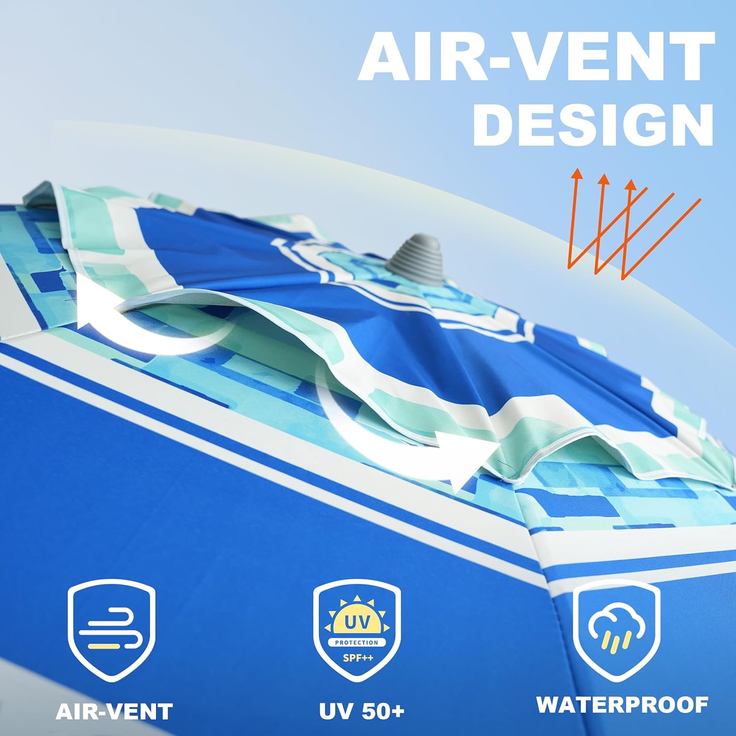 AMMSUN 7ft Heavy Duty Windproof Portable Beach Umbrella with Sand Anchor Vent Adjustable Height with Tilt Aluminum Pole, Portable UV 50+ Protection Carry Bag for Patio Garden Beach Pool Backyard