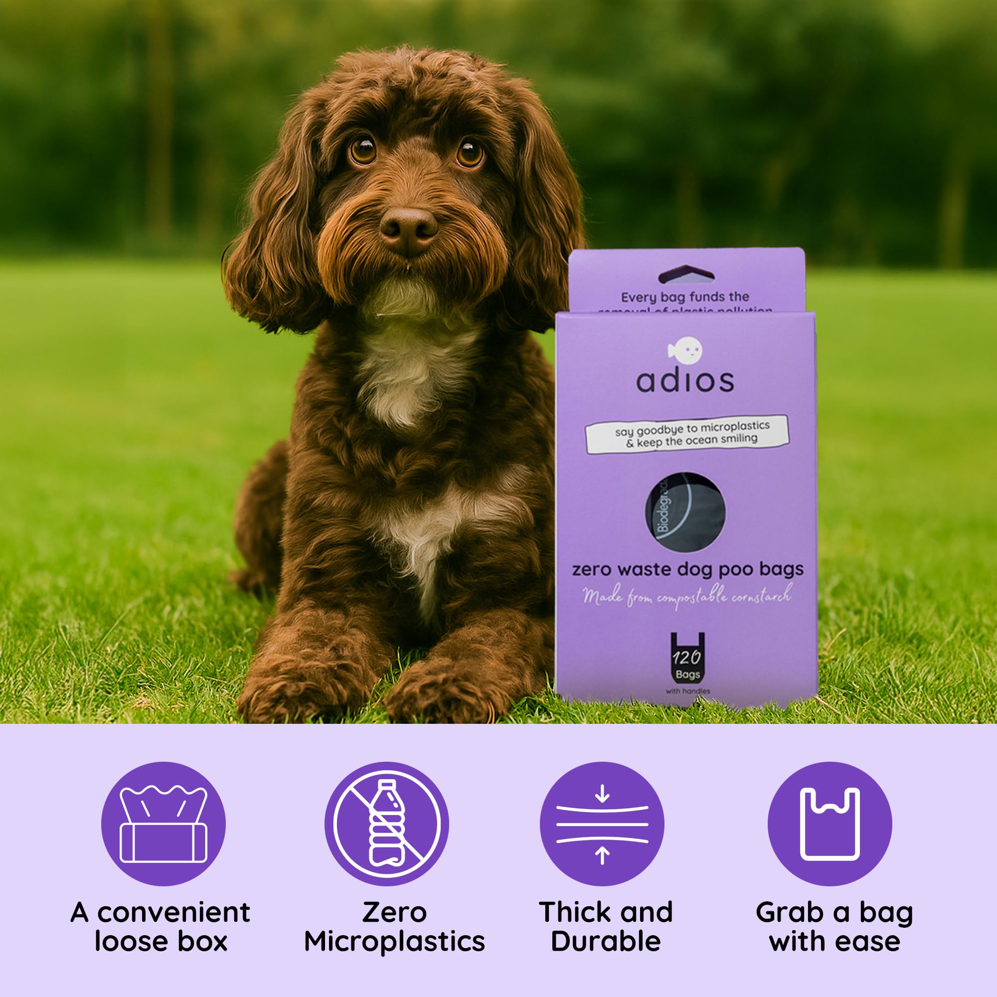 Adios Plastic Home - Bolsas compostables para excrementos de perro sueltas, extra gruesas a prueba de fugas, hechas de almidón de maíz con asas, sin perfume y fáciles de abrir, 360 unidades