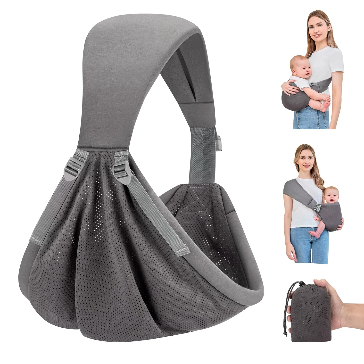 Portabebés para recién nacidos a niños pequeños, mejorado y ajustable con un solo hombro, ligero, portátil, con tela transpirable y soporte