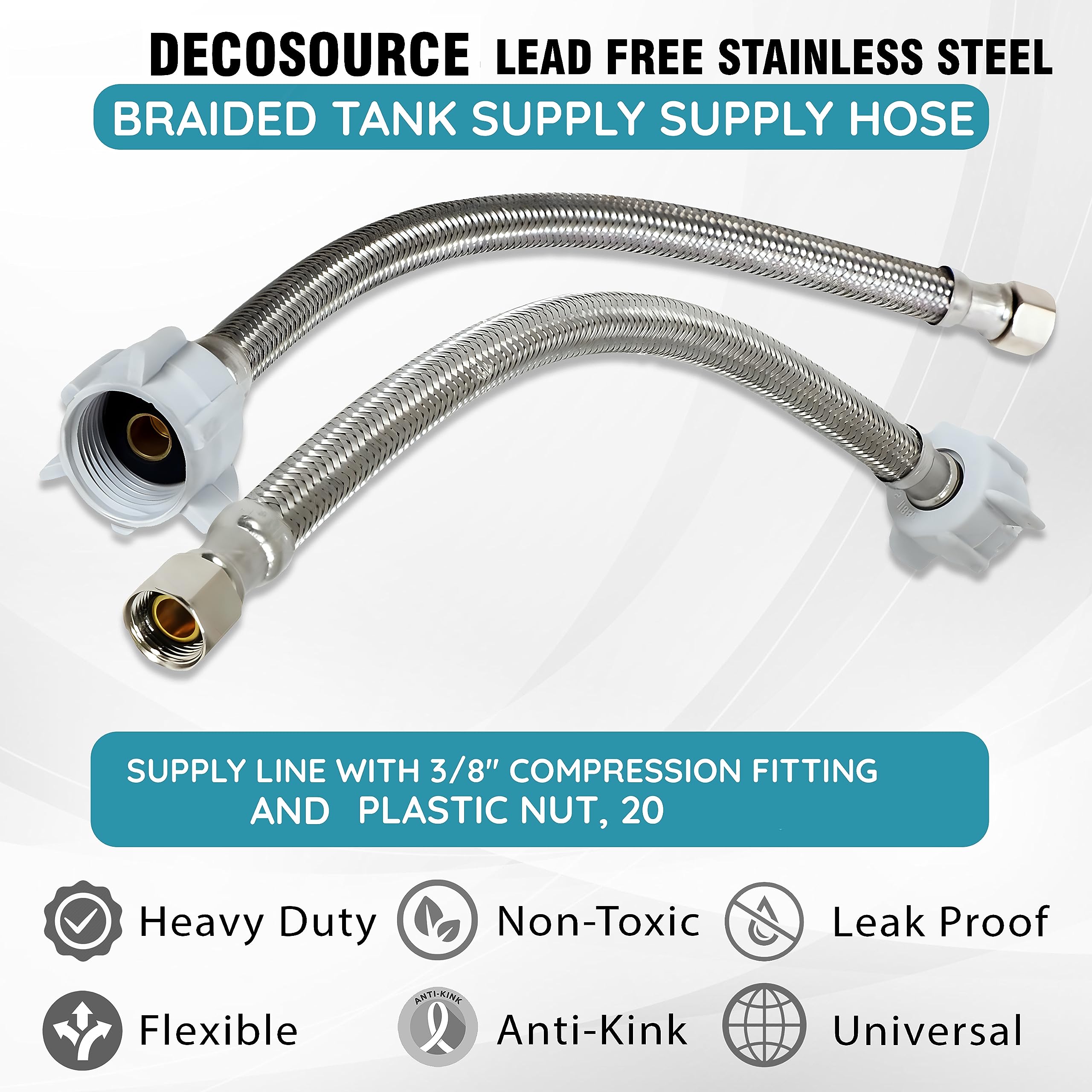 Conector de inodoro – Manguera de inodoro trenzada de acero inoxidable con rosca de compresión hembra de 3/8 x rosca hembra de 7/8 – Línea de suministro de agua para inodoro (paquete de 2,