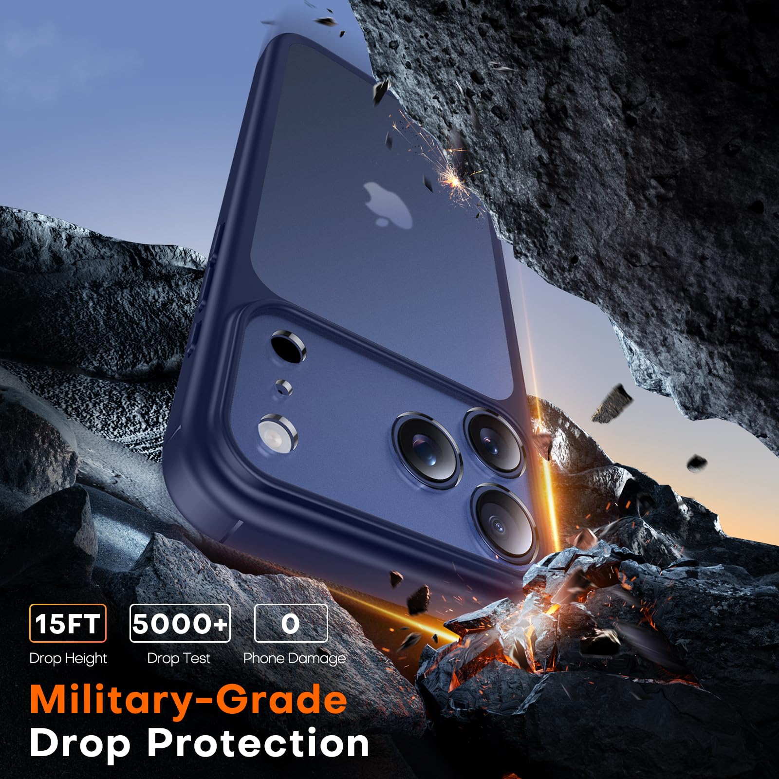 TAURI Cover per iPhone 17 Pro Max con Pellicola in Vetro Temperato,Protezione Completa della Fotocamera,Custodia Traslucida Opaca - Blu Opaco