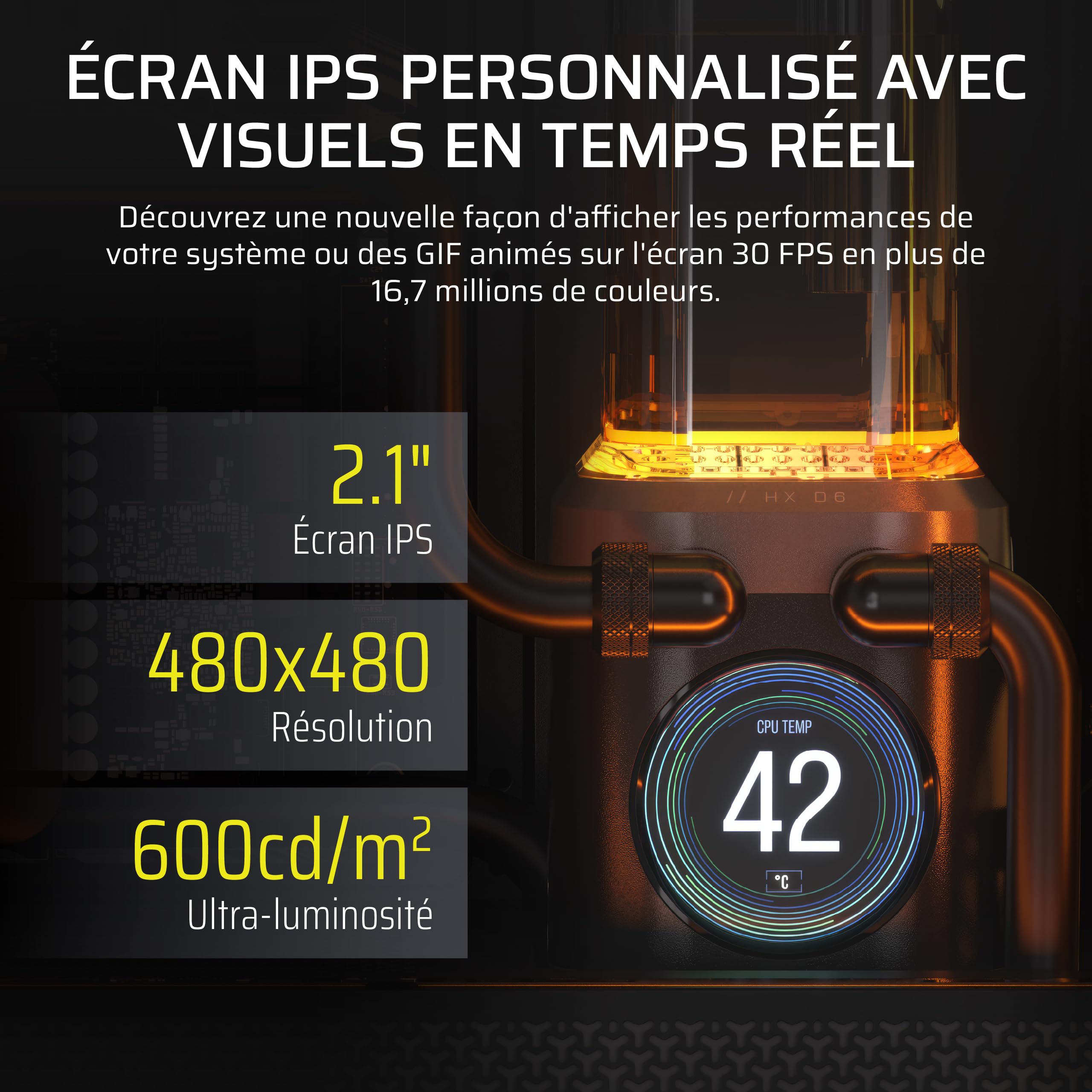 CORSAIR iCUE Link XD6 RGB Elite LCD Pump/Reservoir – Pompe FlowDrive Max, Écran LCD IPS 480x480, Capteur de Température Intégré, 22 LEDs RGB Adressables, Réservoir Nylon 440ml – Gris Furtif