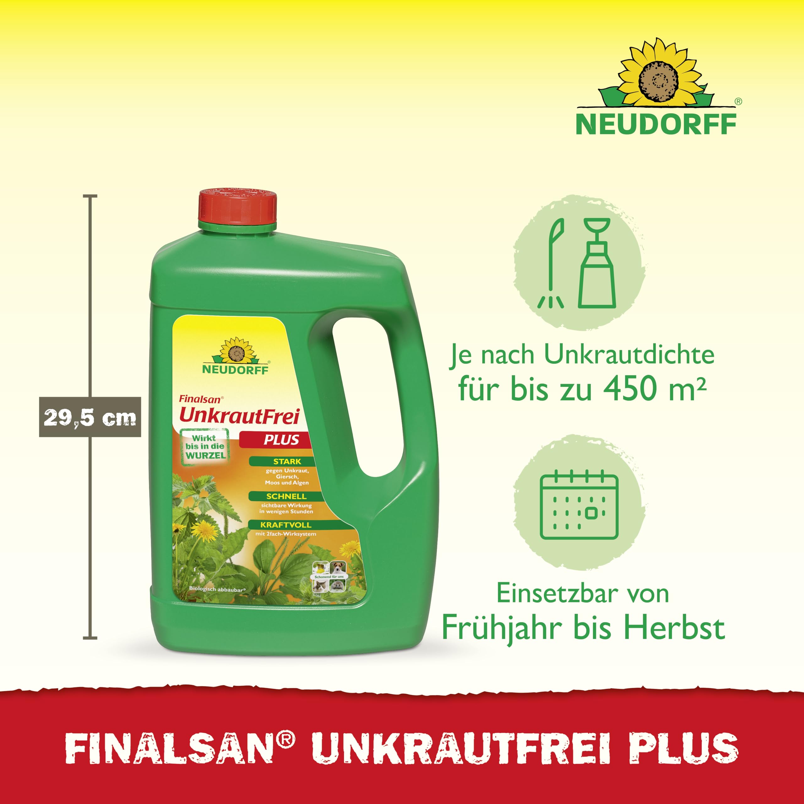 Neudorff Finalsan UnkrautFrei Plus – Kraftvoller, schnell wirkender Unkrautvernichter, der bis in die Wurzel wirkt. Konzentrat für 450 m², 2,5 Liter