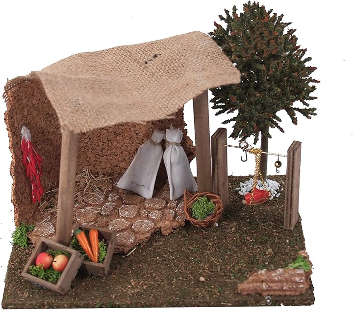 Ferrari & arrighetti capanno con frutta e bilancia paesaggio del presepe B50164 Ferrari & arrighetti capanno con frutta e bilancia paesaggio del presepe B50164