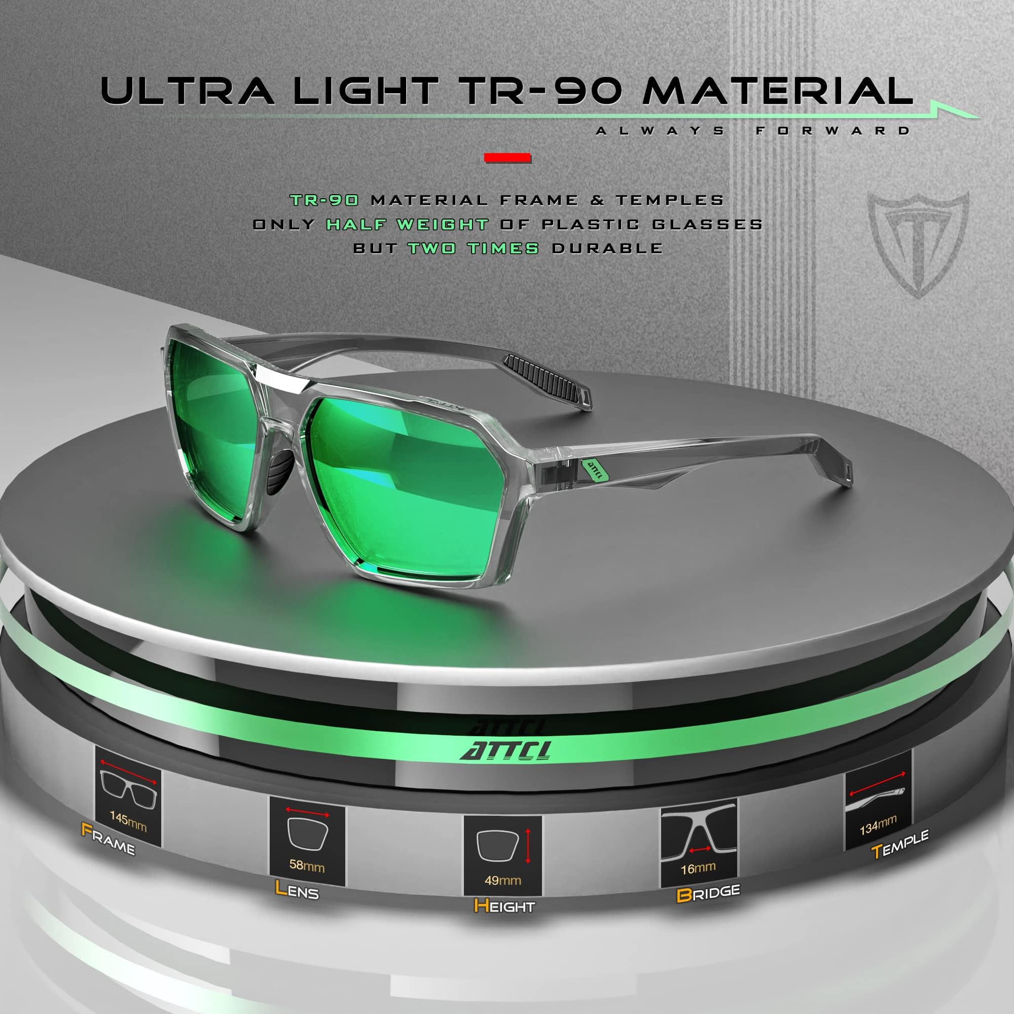 ATTCL Polarisierte Sonnenbrille Herren Sportbrille mit UV-Schutz Hexagonal TR90 Rahmen