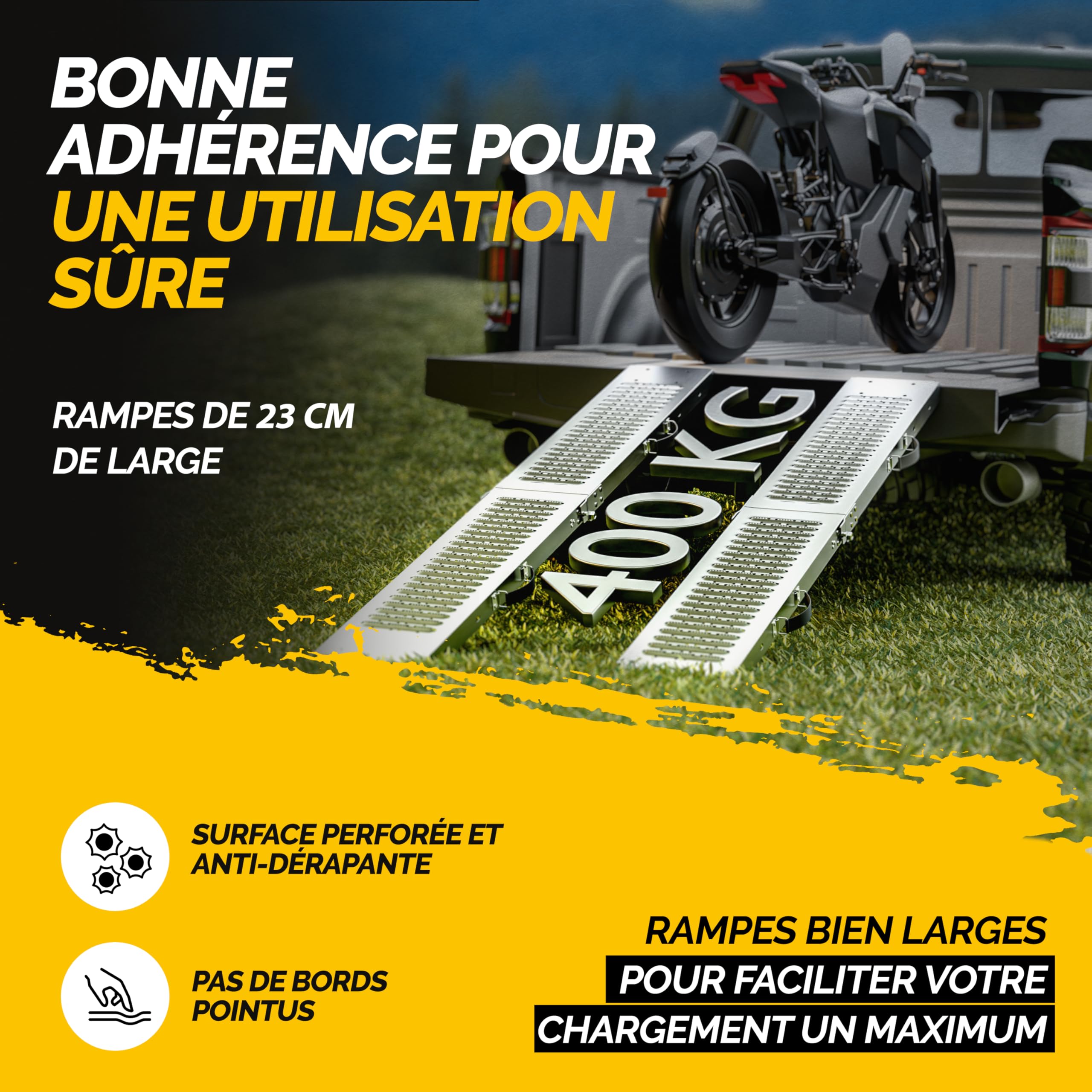 MONZANA® Lot de 2 rampes de Chargement Pliables en Acier galvanisé Charge Max. 200 kg par Rampe Surface antidérapante
