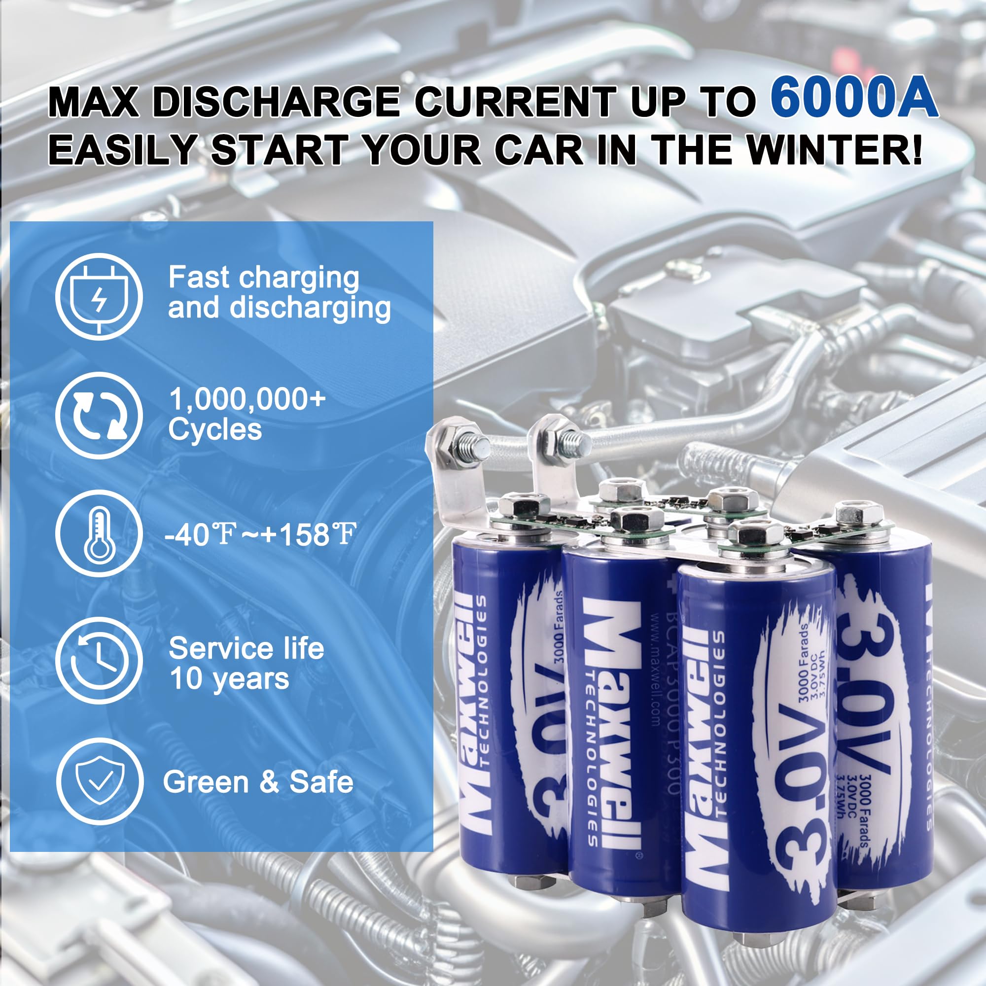 HYPOWELL　CS-CN500 Amazon.com: Maxwell 18V 500F Super Capacitor Jump Starter, 6000A