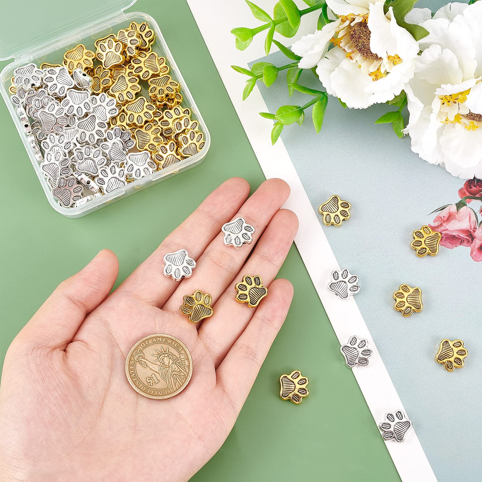 50 Pcs Dog Cat Paw Print Acrylic Beads - Large Hole Rondelle Charms For Jewelry Making