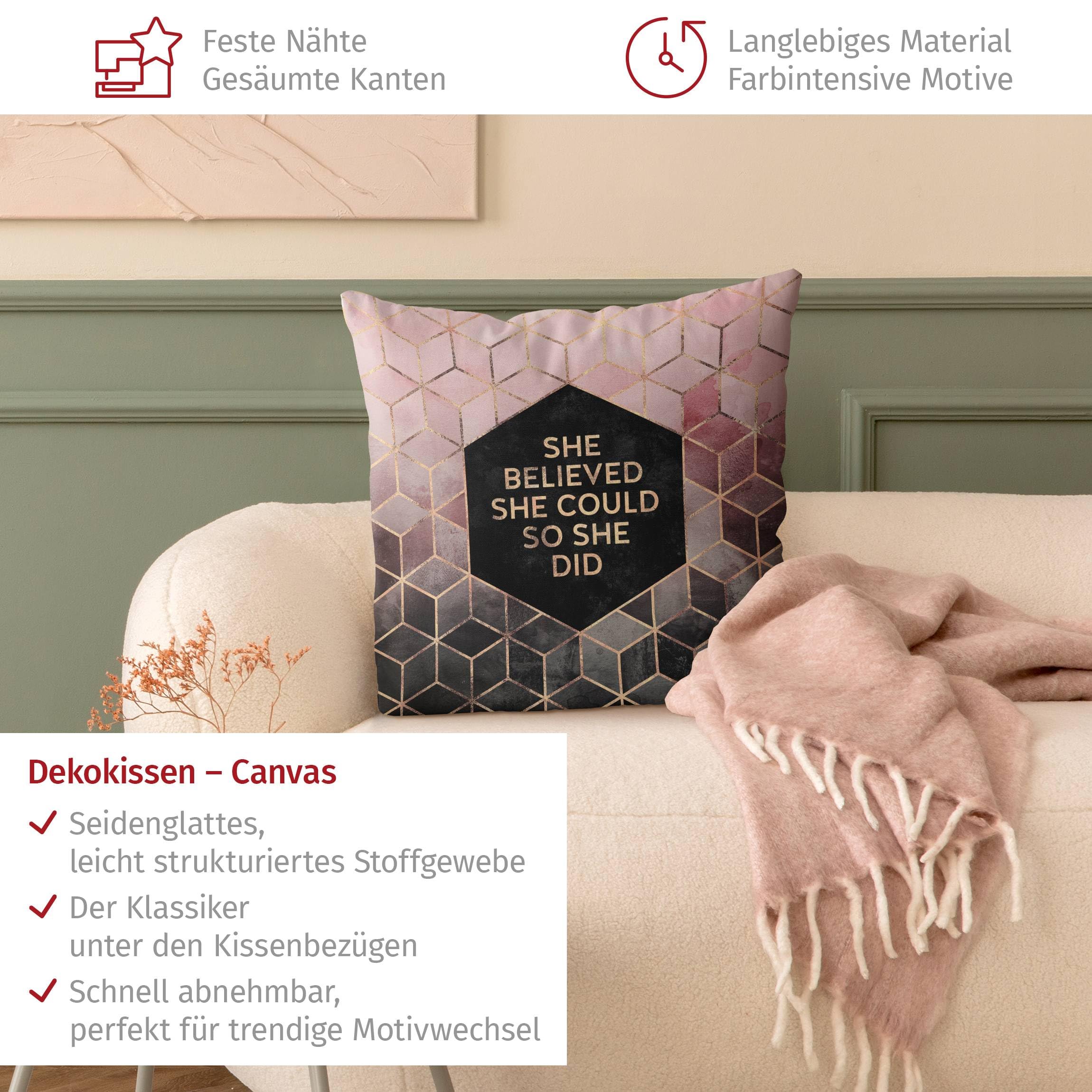 Dekokissen drinnen/Indoor waschbar Sprüche mit Füllung Zierkissen - Made in Germany - Geometrisch Bezug Gold Sofakissen Aquarell Abstrakt Indoor Sofa Bett 2057