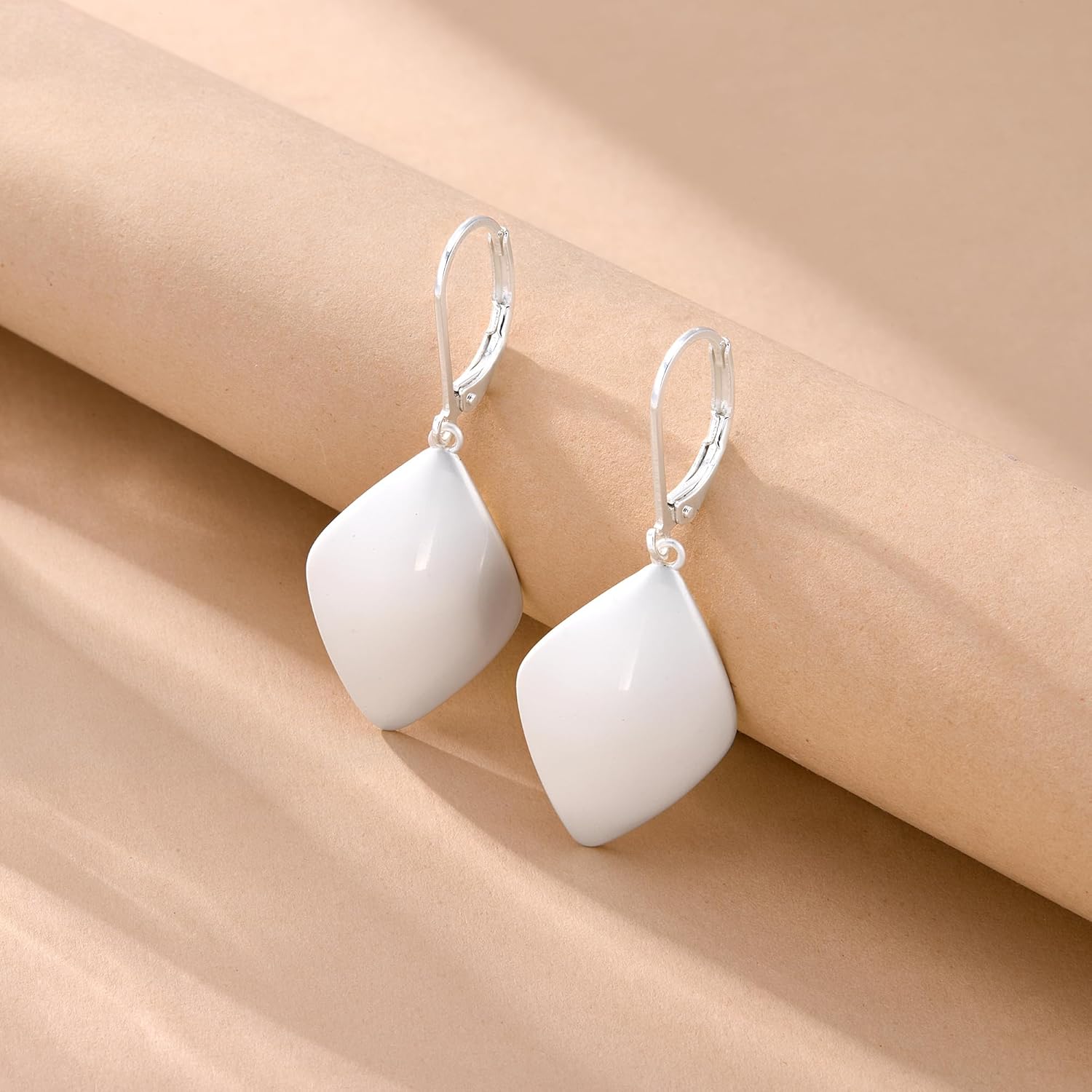 Sterling Silver Rhombus Leaf Dangle Earrings for Women Trendy Lightweight Hypoallergenic 14K Gold Plated Drop Earrings French Leverback - Image 5