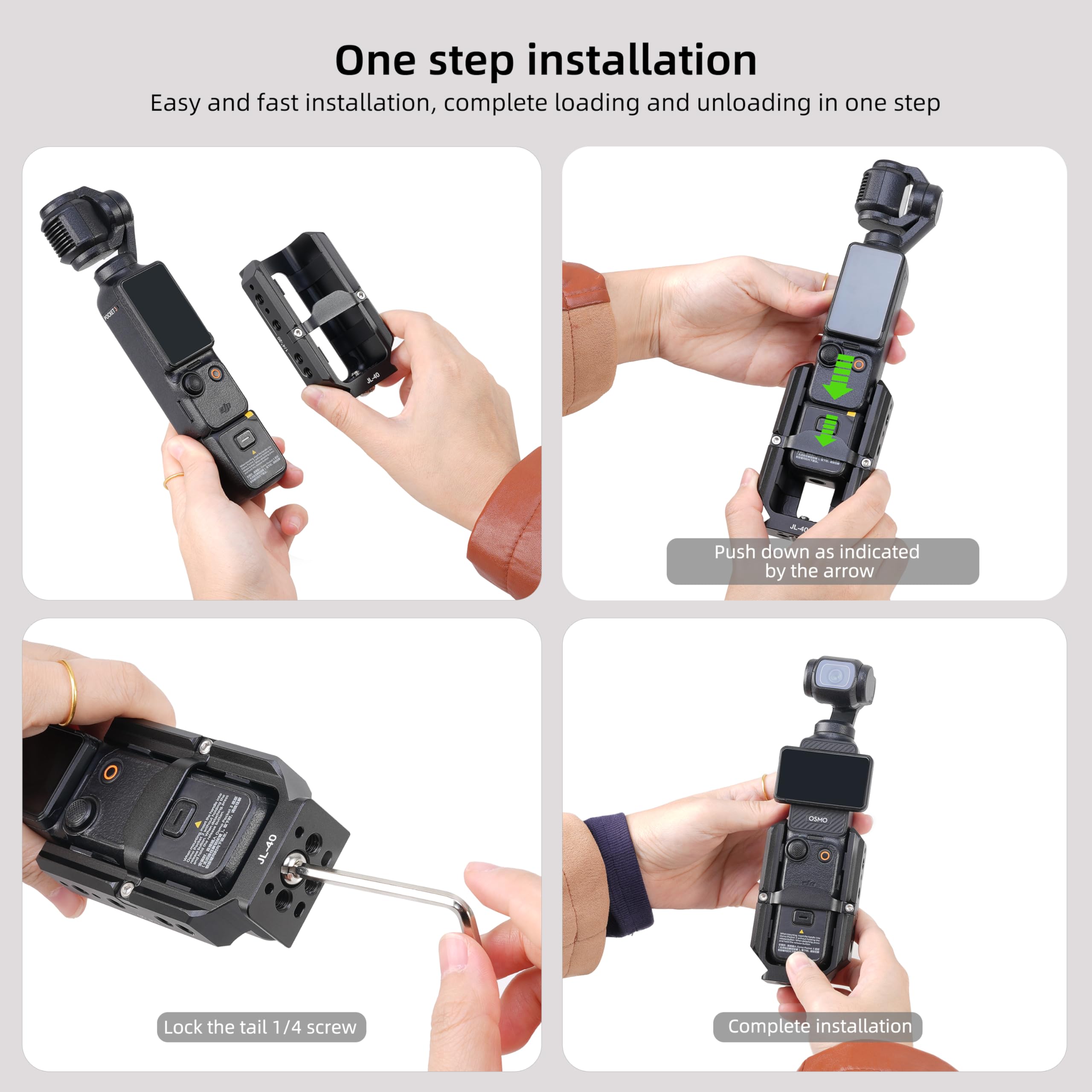 FOTGA Akcesoria do klatki na kamerę, rozszerzenie do DJI Osmo Pocket 3 vlogging adapter rozszerzający kamerę, klatka ochronna z boczną szyną NATO / punkty mocowania 1/4-20 otworów / podstawa Arca