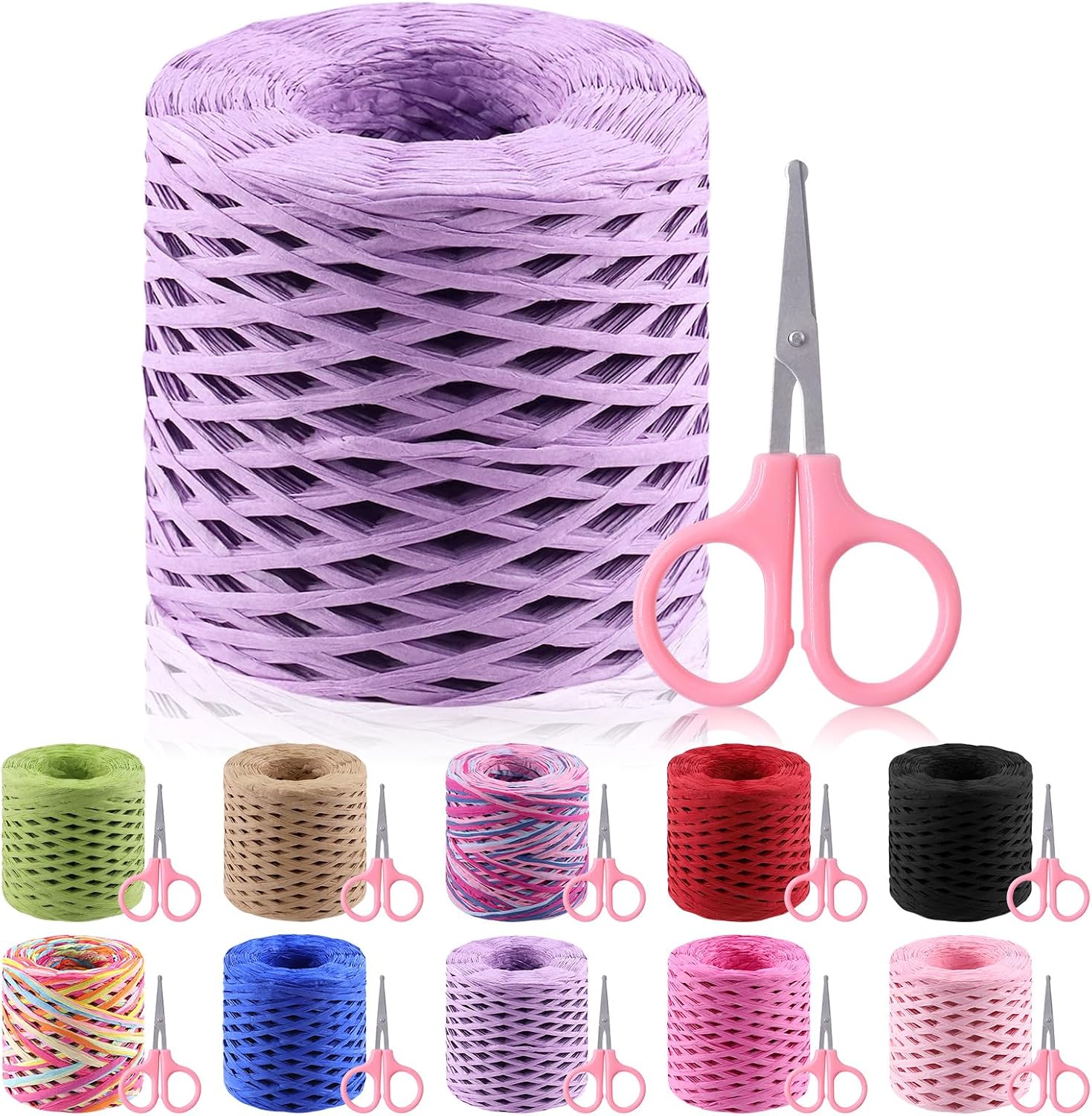 Chocolate Raffia String Ribbon Glarks 200m Raffia Ribbon with Scissors Set, Purple Raffia Paper Craft ...