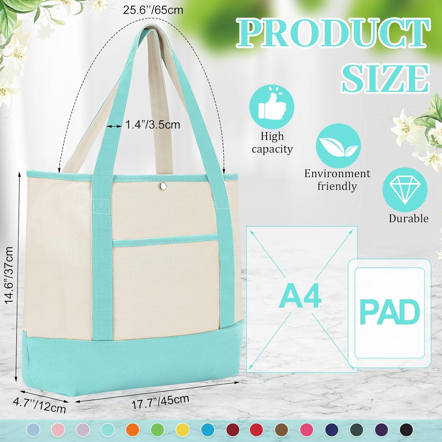 Sanwuta 16 Pack Polyester Canvas Tote Bags Bulk with Outer Pocket Extra Large Reusable Grocery Shopping Travel Blank Tote Bag for Women Mother, 17.7 x 4.7 x 13.8 Inches - Image 3