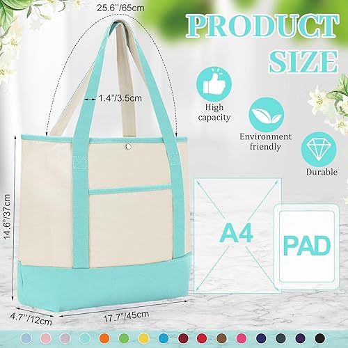 Miniatura 2 de Sanwuta Paquete de 16 bolsas de lona de poliéster a granel con bolsillo exterior, extra grandes, reutilizables, para compras, viajes, para mujeres,