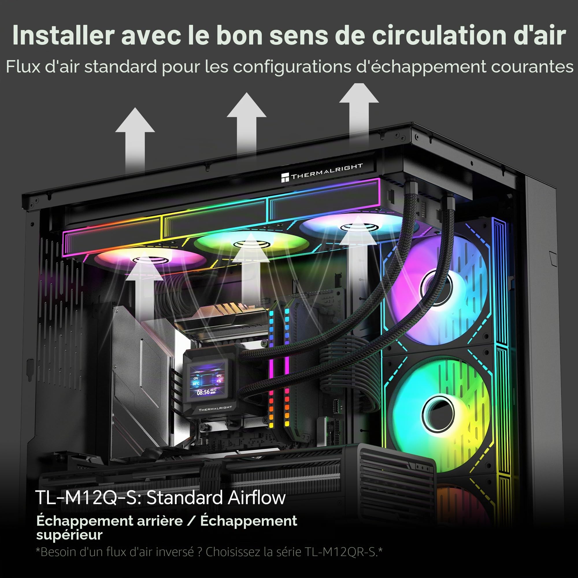 Thermalright TL-M12Q-S X3 Ventilateurs PC 120mm, 2000RPM Grand Débit d’air, ARGB Daisy‑Chain, Effet Infinity‑Mirror, Pack de 3