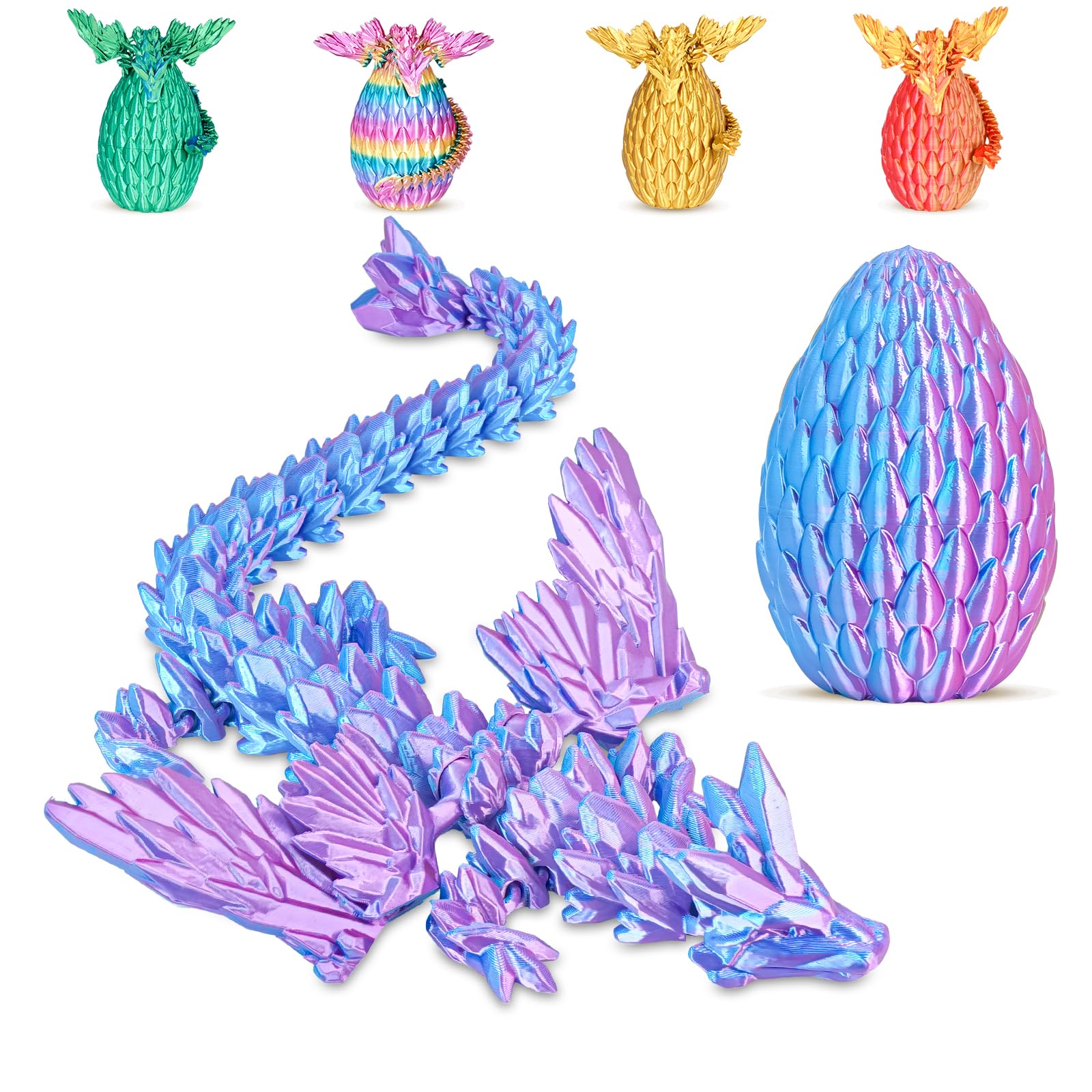Winged Dragon Surprise Egg 3D Printed Dragon Eggs with Dragon Inside Collectible Fantasy Dragon Desk Toy Gifts for Kids Adults Christmas Easter Birthdays Holiday Decor(Purple,Medium)