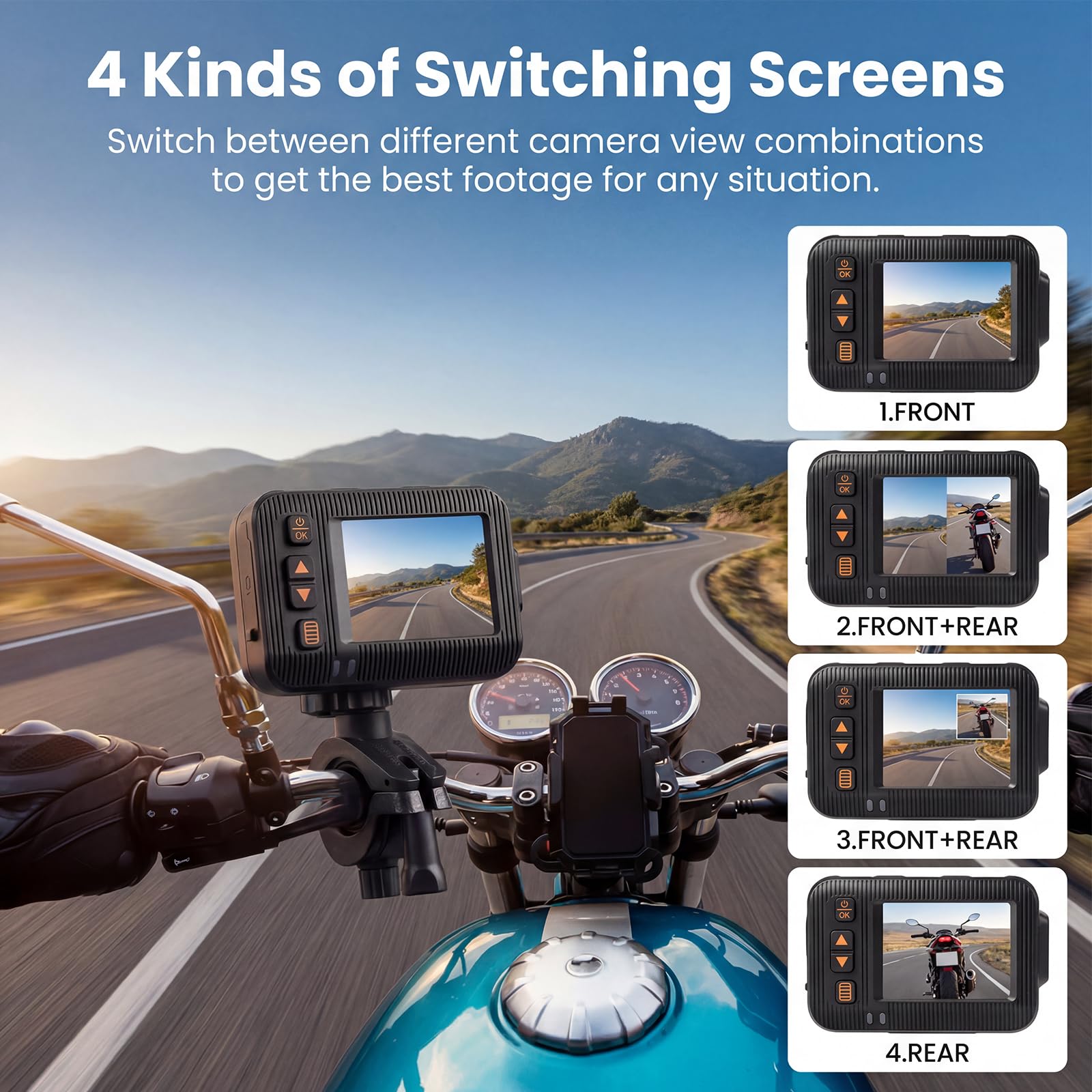 SIXTOP HDR Motorrad-Dashcam (vorne und hinten), 2 Zoll Dual Objektiv Motorrad Dashcam, IP67-Motorradkamera mit Loop-Aufnahme, G-Sensor, Parkmodus, Weitwinkel, Nachtsicht, kabelgebundene Steuerung