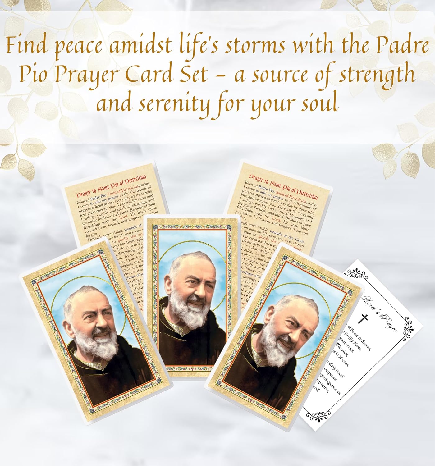Father Pio Prayer Card - The Lord's Prayer - 5 Laminated Double Sided Padre Pio Holy Card for Daily Prayers - Padre Pio Healing Prayer Card, Patron Saint of Stress Relief Themed Set, 6 Items - Image 2
