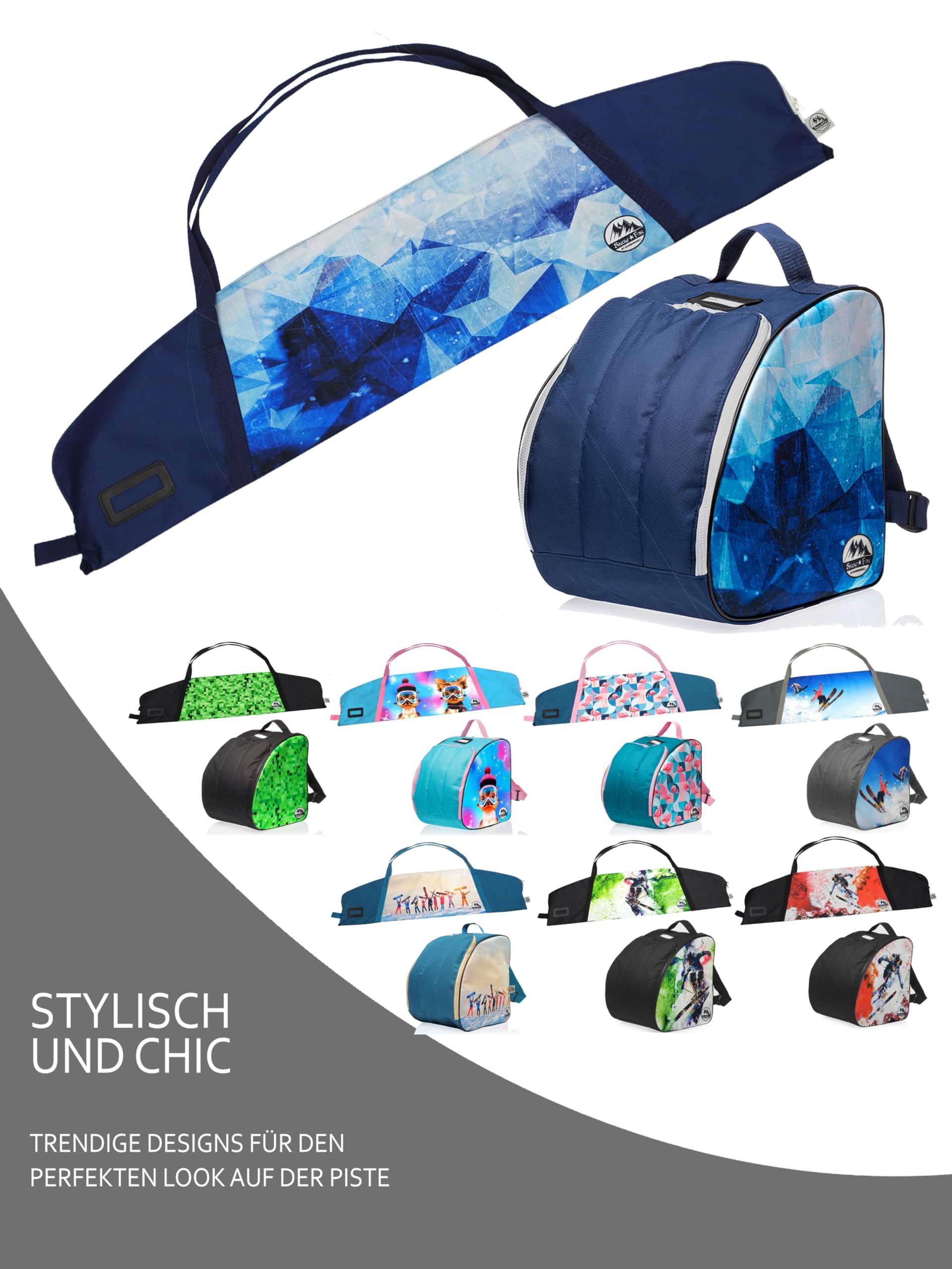 BambiniWelt by Rafael K. Ensemble de ski pour enfant [sac à chaussures de ski + sac de ski pour enfants] Sac à dos pour bottes, casque, lunettes de ski, sac à dos de ski, sac à dos pour bâtons de ski,