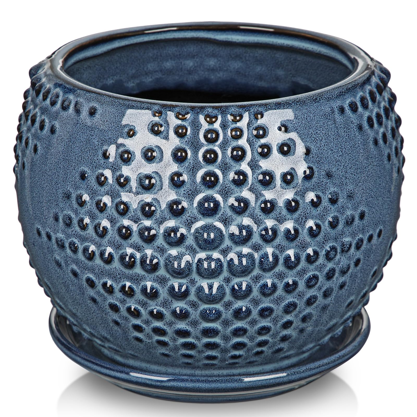 Oairse Ceramic Pot for Indoor Plants, 7 inch Plant Pot with Drainage Hole and Saucer Decorative Blue Planter with Saucer Indoor Outdoor Flower Pots for Succulent Snake Plant Pothos Orchid
