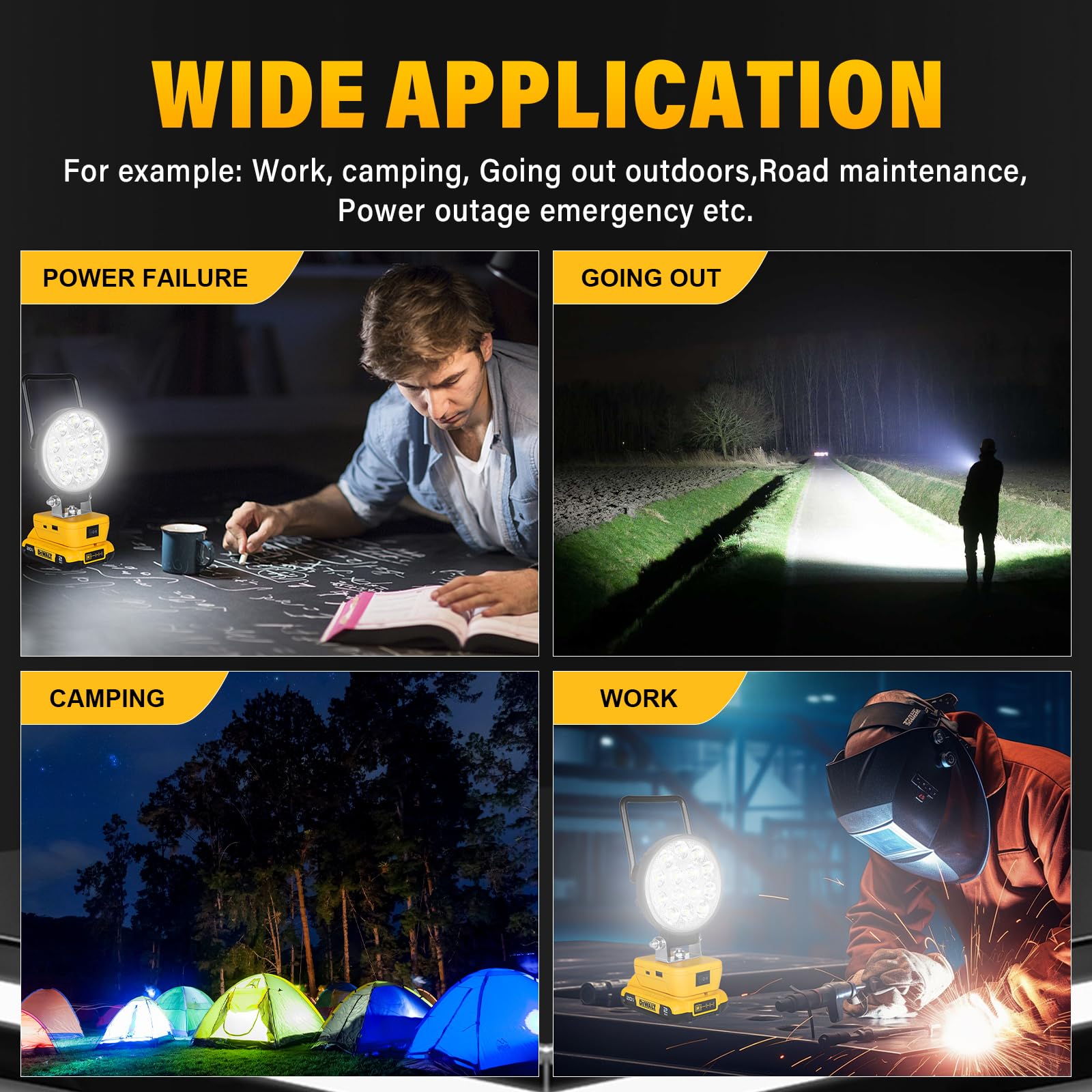 AUXTINGS Lampa Led do akumulatora Dewalt 20 V, 2 x 42 W, lampa na plac budowy 4200 lm, zasilana baterią, projektor z ładowaniem typu C i USB, piesze wycieczki, wędkarstwo, plac budowy (bez baterii)