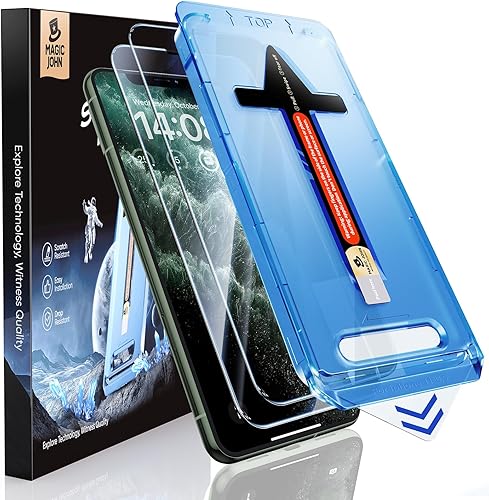 MAGIC JOHN Paquete de 2 protectores de pantalla de vidrio templado para iPhone 11 Pro Max/XSMAX de 6.5 pulgadas, instalación automática de
