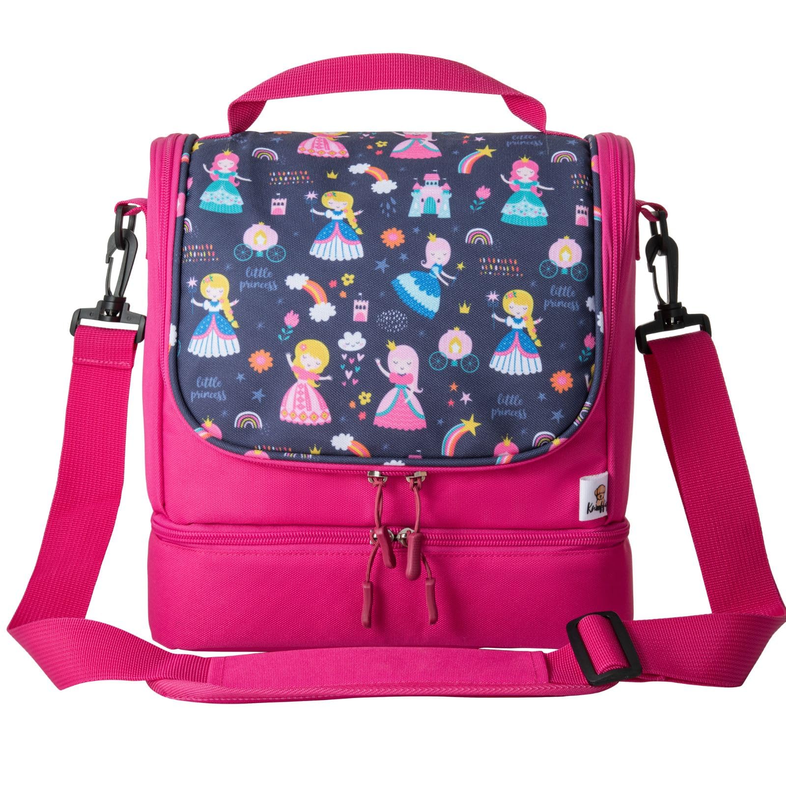 Children's Shoulder Bag - Toniebox & Tigerbox Transport Bag for Children - with Insulated Lunch Box Compartment and Space for up to 30 Figures (Princess Pink)
