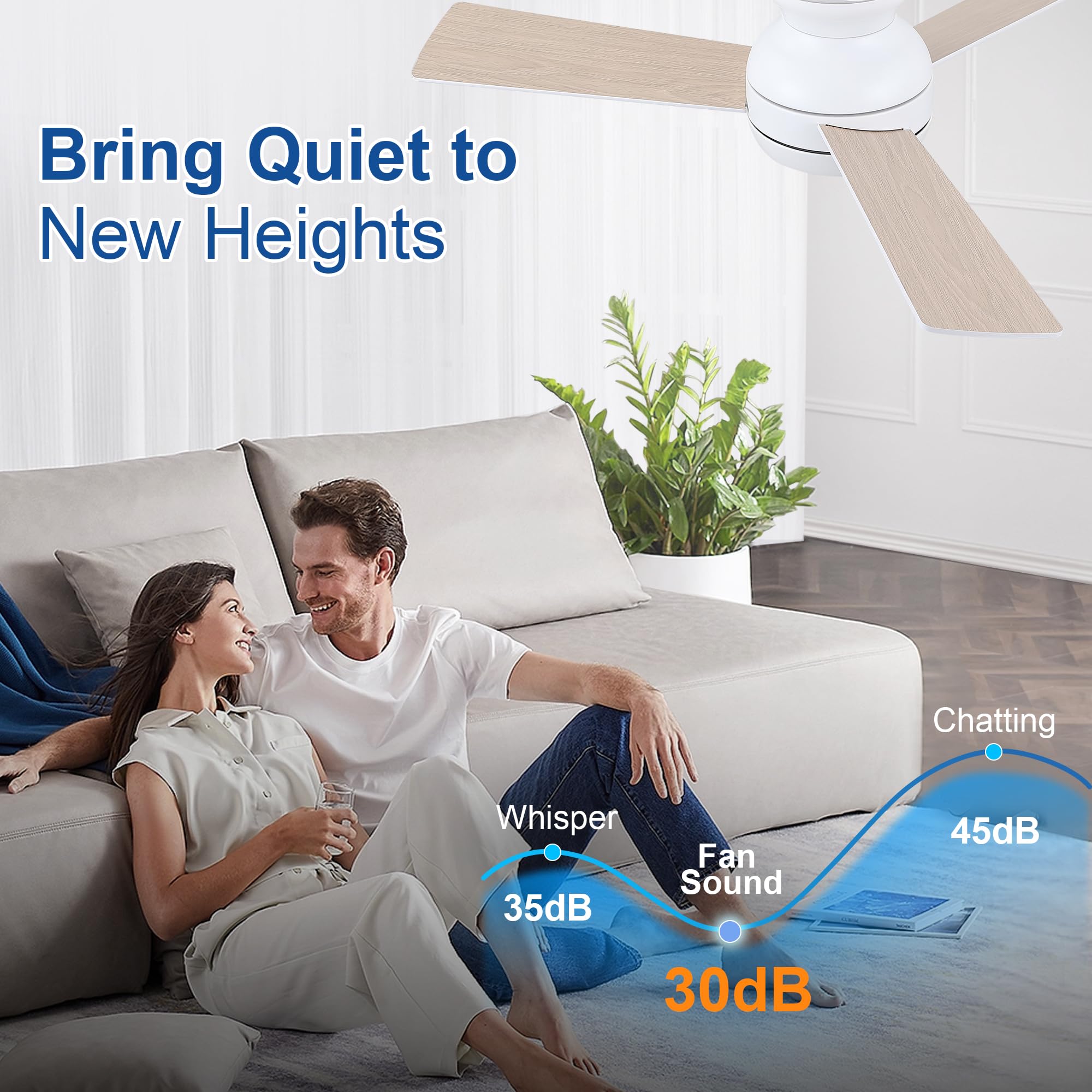 42 Inch Ceiling Fans with Lights and Remote White Low Profile Ceiling Fan with Light Flush Mount Reversible — view 4