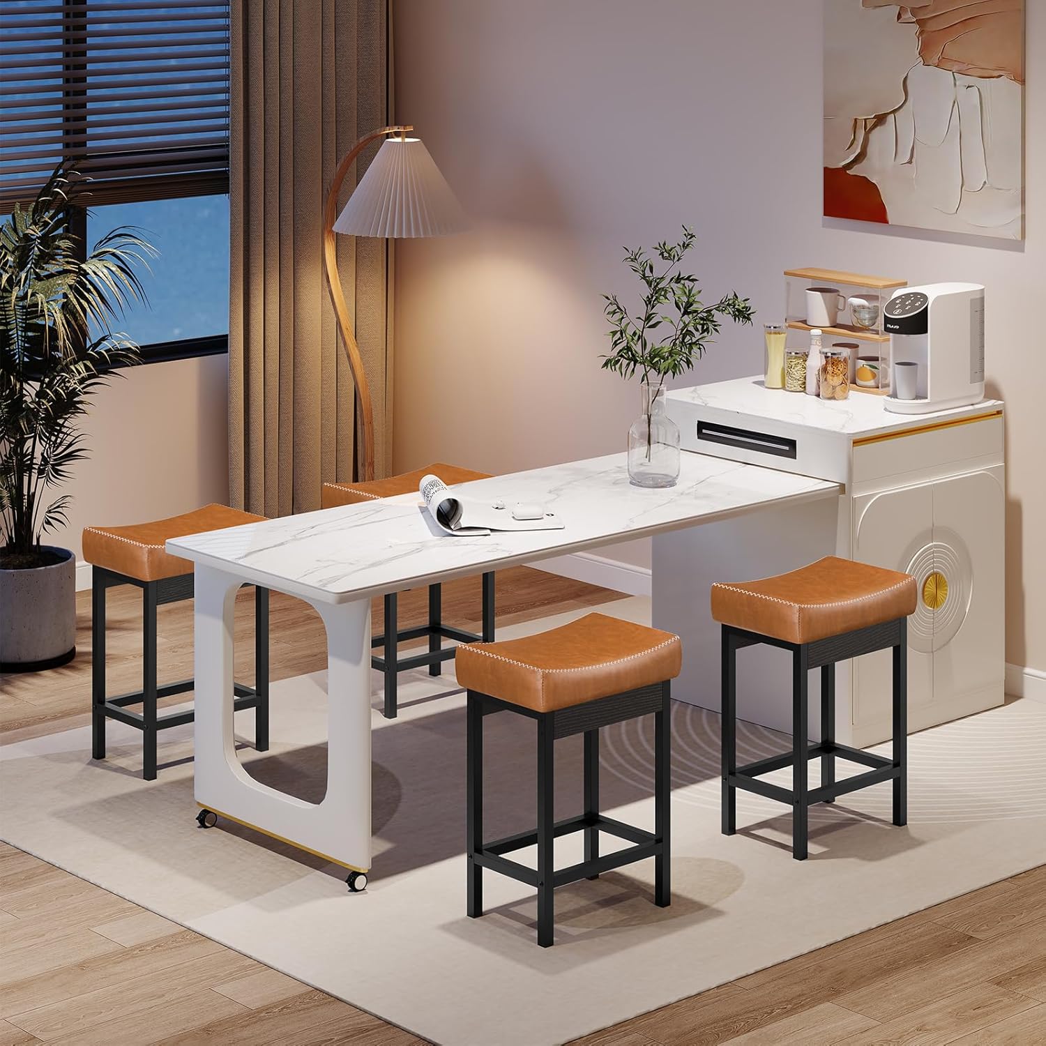 HOOBRO Bar Stools, Counter Height Bar Stools, 3.1" Thick PU Upholstered Barstools, Barstools for Kitchen Counter, Set of 2 Bar Chairs, Kitchen Stools for Dining, Brown and Black BC67MDP201