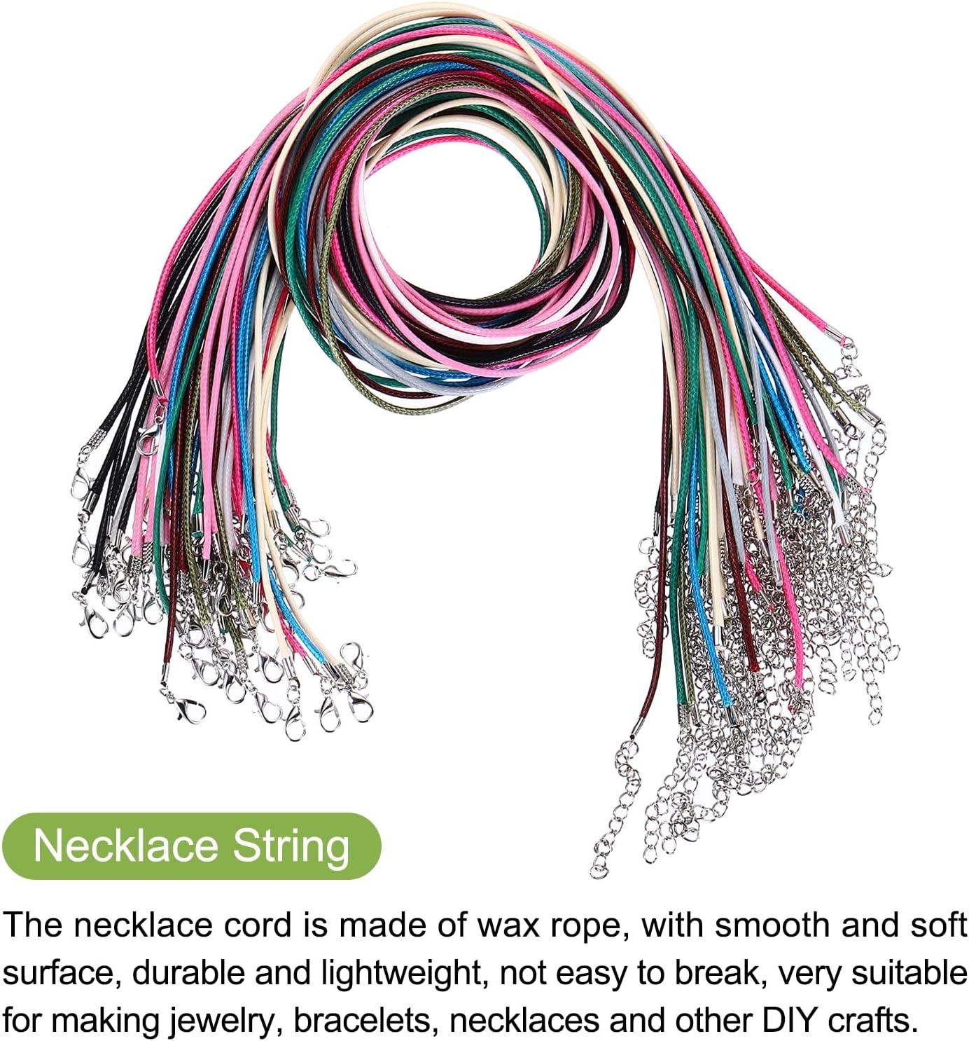 MECCANIXITY 50pcs 24 Inch Waxed Necklace Cord, Bulk Necklace String with Clasp 2mm Waxed Leather Cord Rope for Jewelry Making DIY Bracelet Pendant,Mixed Colors - Image 3