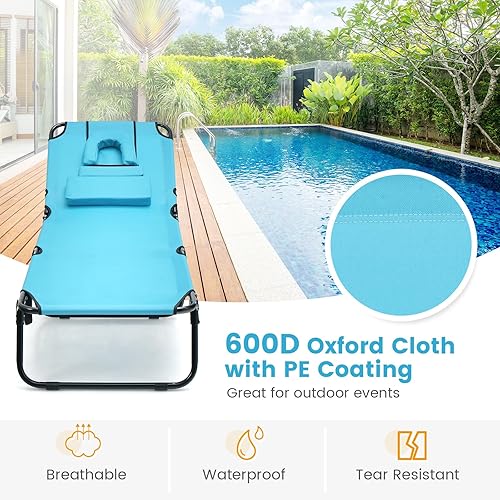 Miniatura 8 de Tangkula Sillón de playa, reclinable plegable para tomar el sol con agujero frontal, silla de bronceado boca abajo con respaldo ajustable de 5