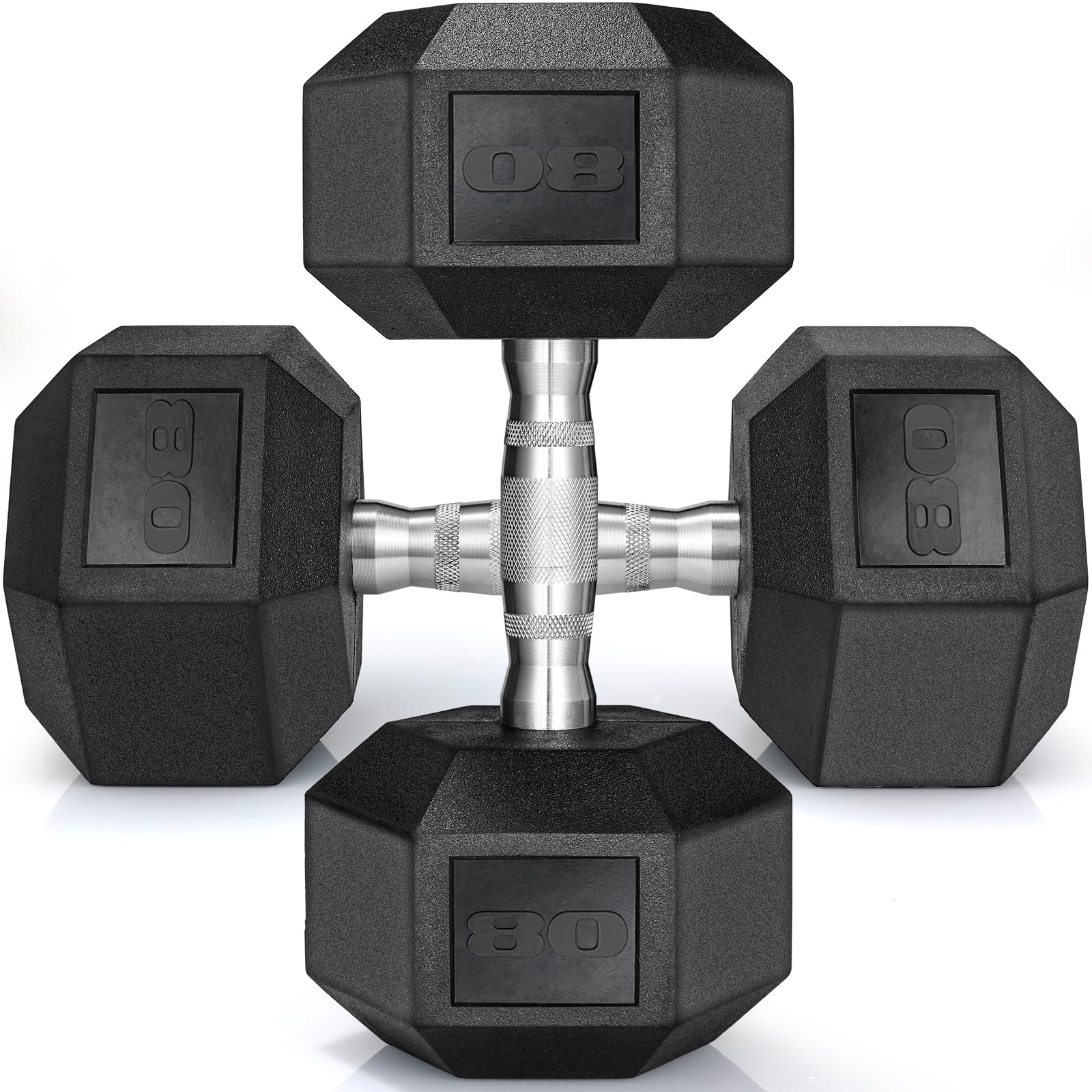 TLGREEN 1 Pair 2Pcs 30-85LB Dumbbells Rubber Coated Cast Iron Hex Black Dumbbells Weights Dumbbells Set