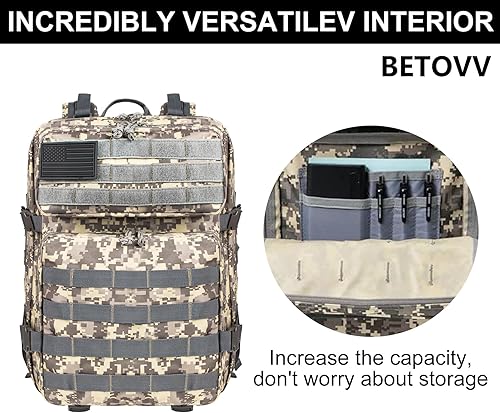 Miniatura 5 de BETOVV Mochila táctica militar de 45L para hombres y mujeres Molle Army 3 días de asalto paquete bolsa grande mochila bolsa de viaje, ACU, Mochila