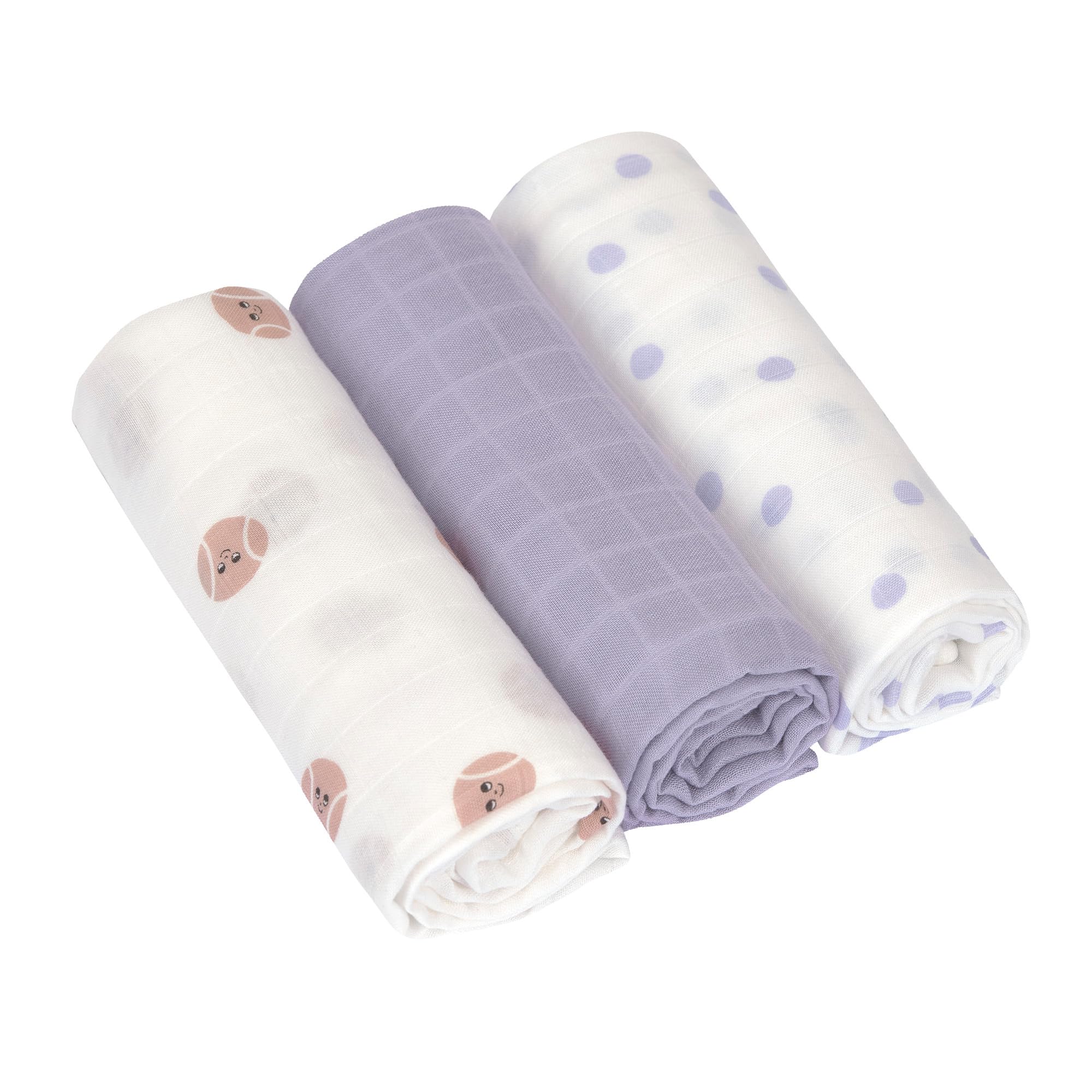 LÄSSIG Baby Mulltuch Spucktuch Puckdecke 3er Set Baumwolle 80 x 80 cm/Heavenly Soft Swaddle L Tiny Team Pastel Lilac