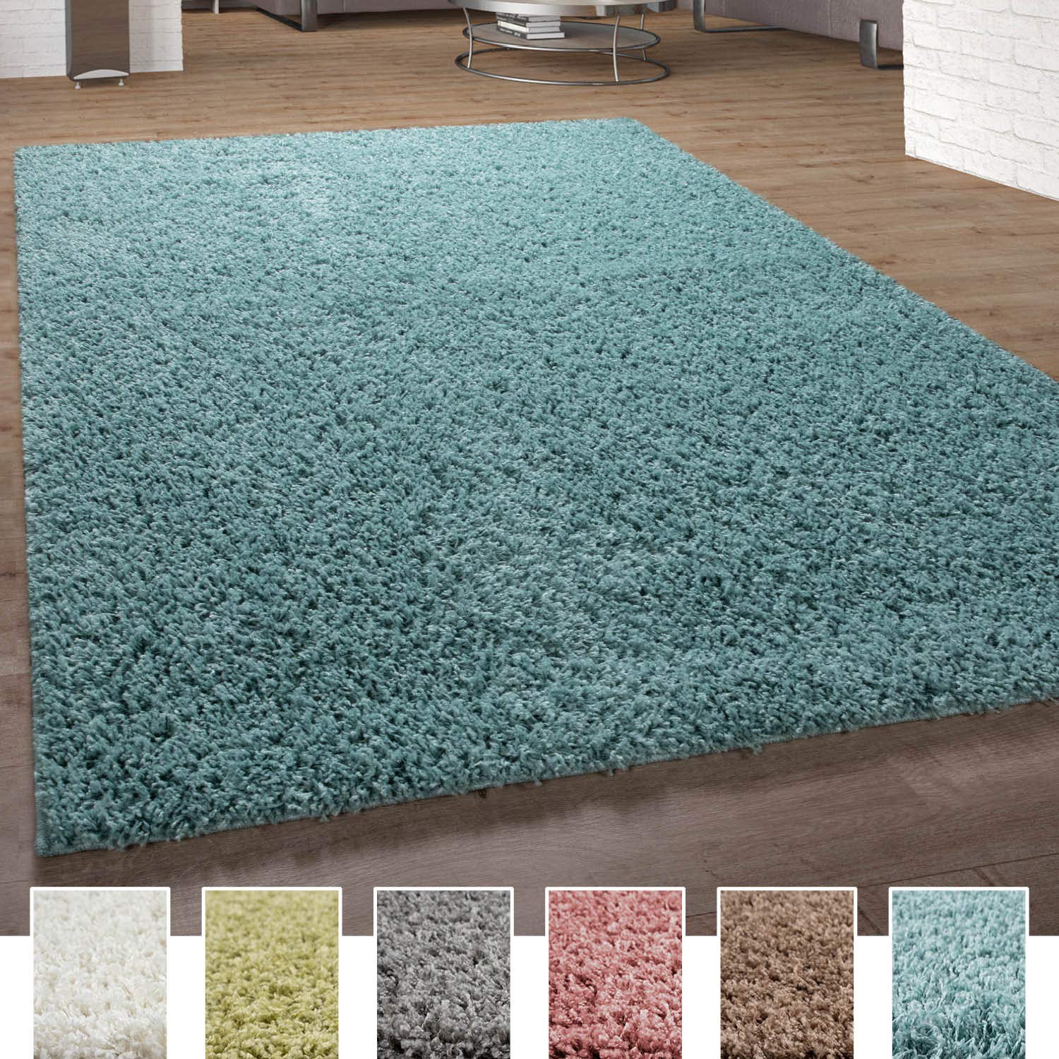 Paco Home Alfombra Shaggy De Pelo Alto Y Largo Pastel En Distintos Colores, tamaño:160x220 cm, Color:Turquesa OEKO-TEX STANDARD 100