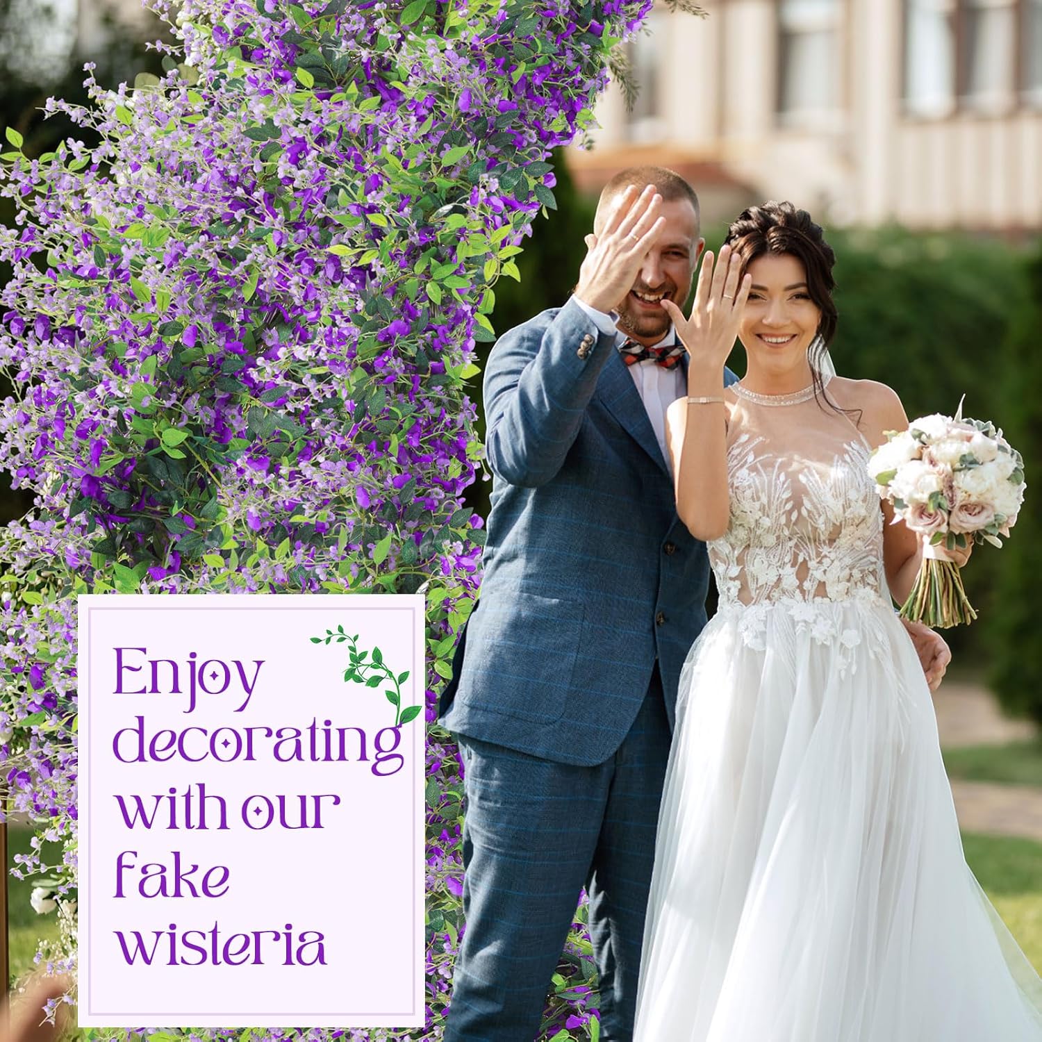 Crowye 10 Pcs 7.2ft/pcs Artificial Flowers Wisteria Garland Artificial Wisteria Vine Hanging Flower Decorations Flower Vines for Outdoor Wedding Wall Arch Party Backdrop Floral Decor (Purple)