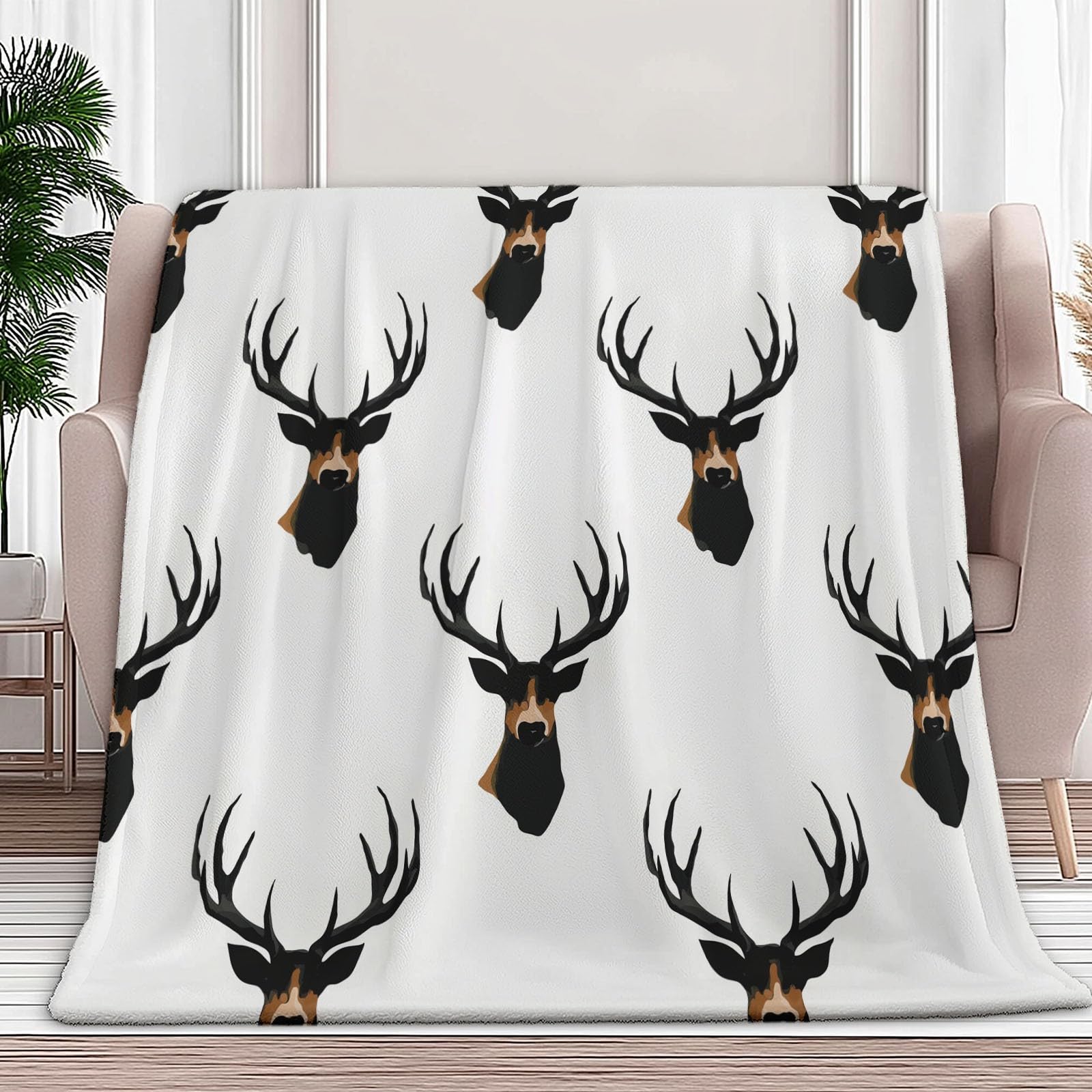 Couverture de lit flanelle moelleuse et chaude style animal tête de cerf