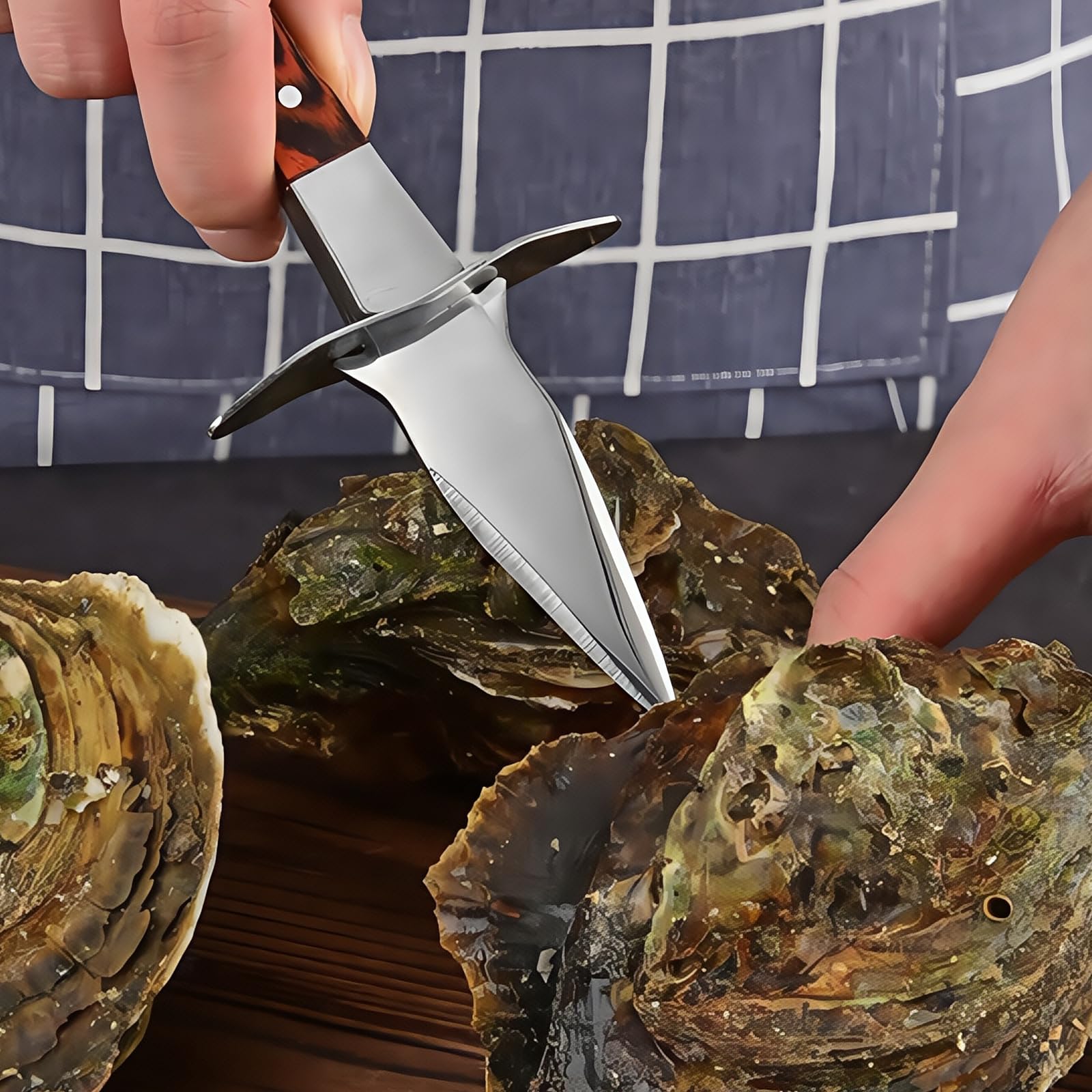 Austernmesser: 2 Stück Austernmesser Set mit 2 Paar Schutzhandschuhen, Austern Set mit Premium-Holzgriff, Austernmesser und Handschuh, Austern Messer für Muscheln Oder Hartkäse Geeignet