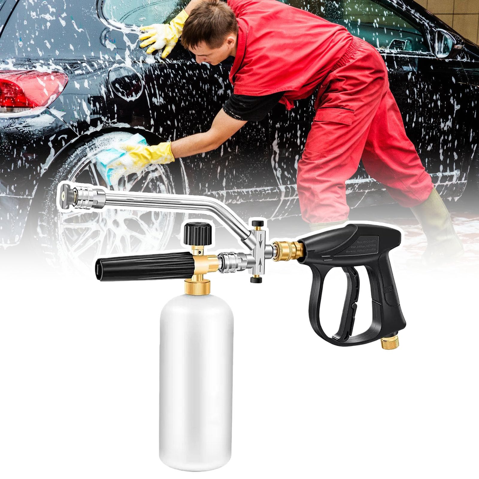 Limpiador de alta presión profesional con adaptador de espuma, doble 1/4 pulgadas, 5 boquillas para coche, accesorios de limpieza de coche, agua de espuma ajustable