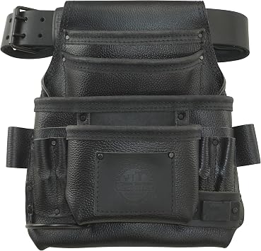 Graintex ST2880 10 Pocket Nail & Tool Pouch Rugged Black Color Top Grain Leather with 2 Leather Belt for Framers, Constructors, Electricians, Plumbers, Handyman