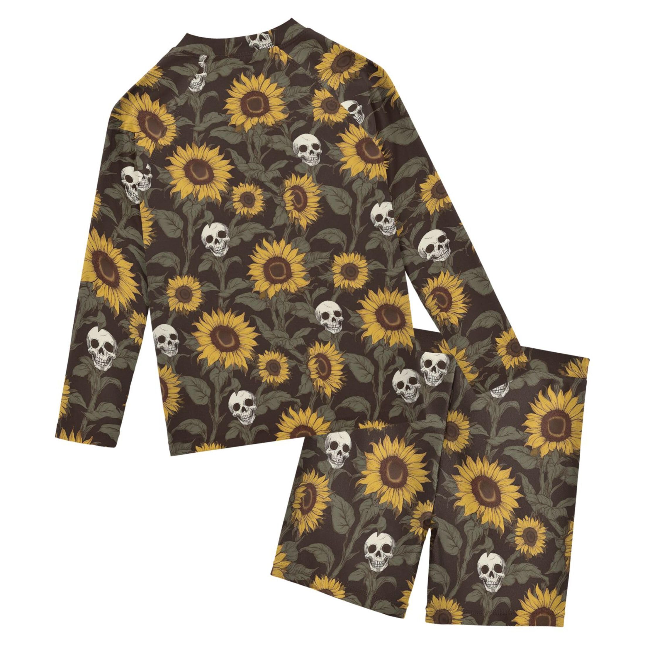 Skull Sunflower Baby Boys' Toddler Long Sleeved Rashguard Swim Bathing Suit Set B0404501